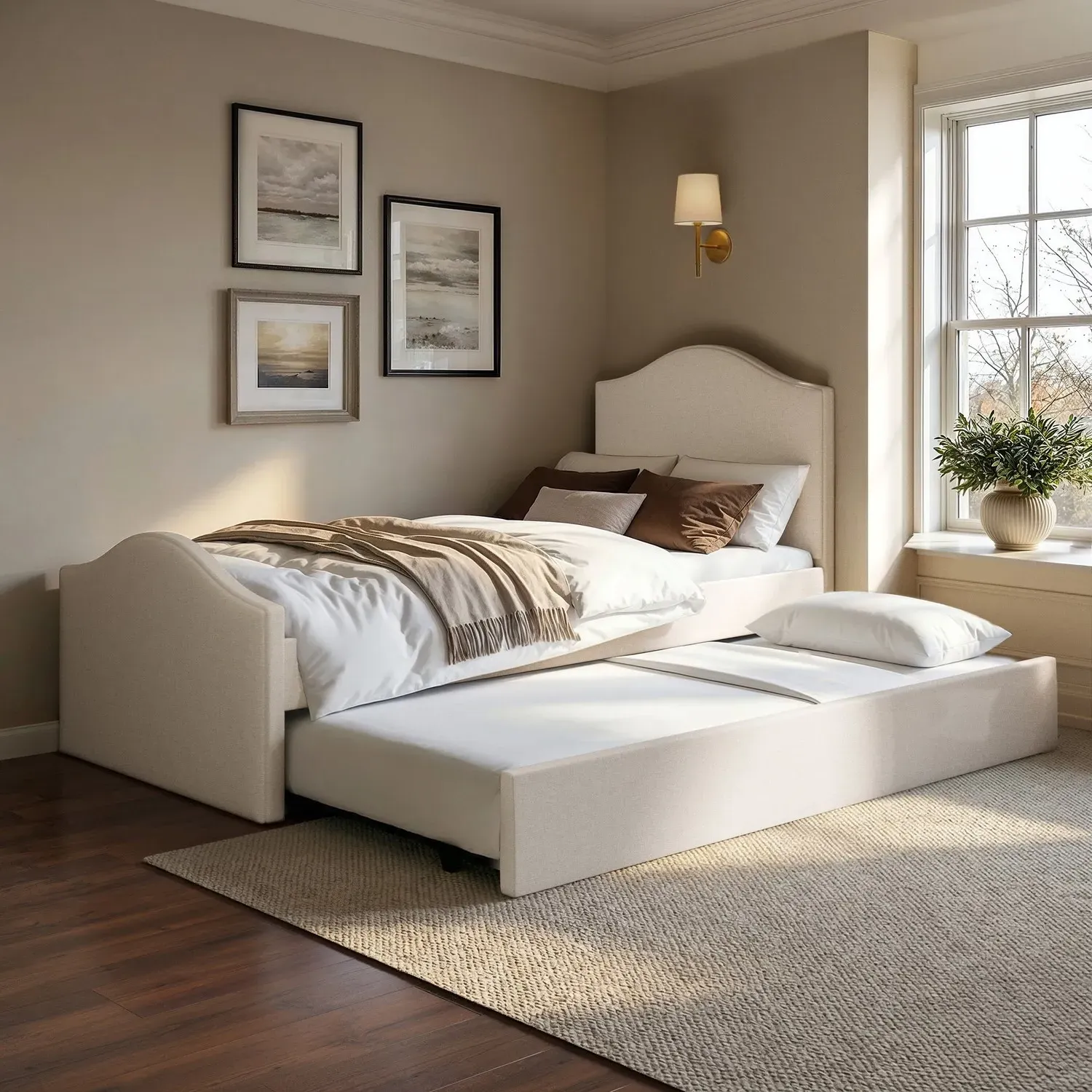 Single Guest Bed with Trundle - Cream, Chenille product