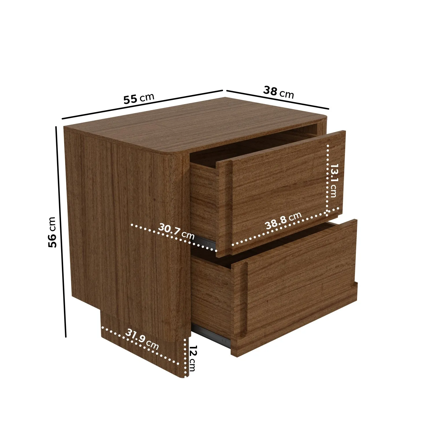 Mid Century 2 Drawer Bedside Table - Dark Wood, Eucalyptus alternate view