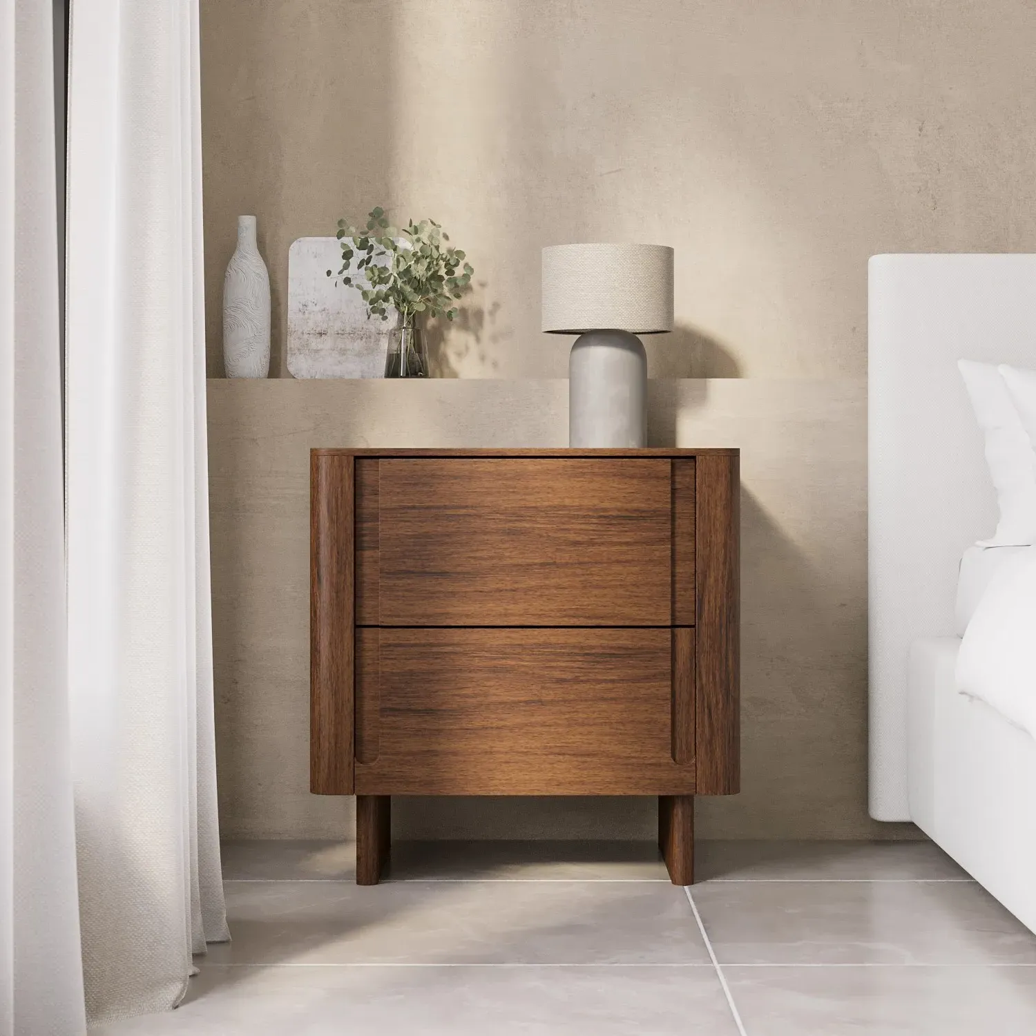 Mid Century 2 Drawer Bedside Table - Dark Wood, Eucalyptus product