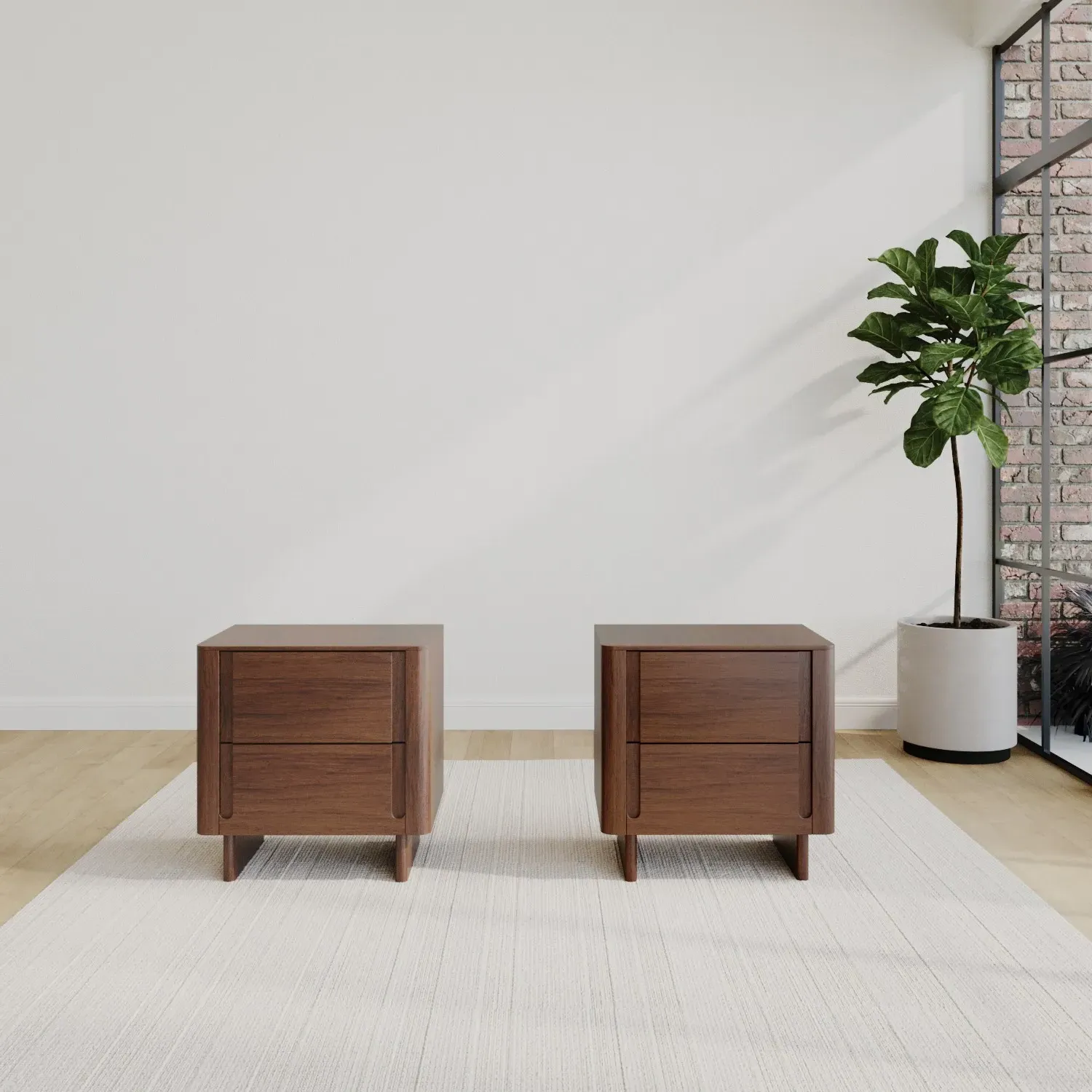 Pair of 2-Drawer Bedside Tables - Dark Wood, Solid Eucalyptus product