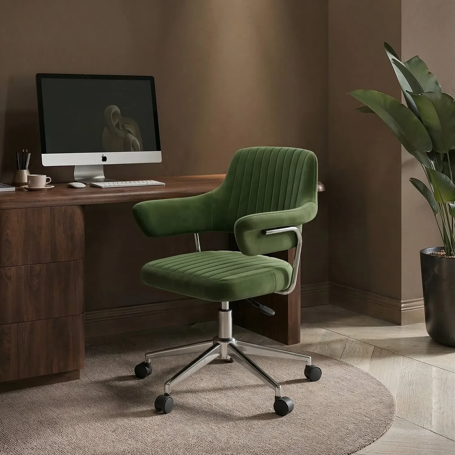 Fenix Swivel Office Chair with Arms - Olive Green, Velvet product