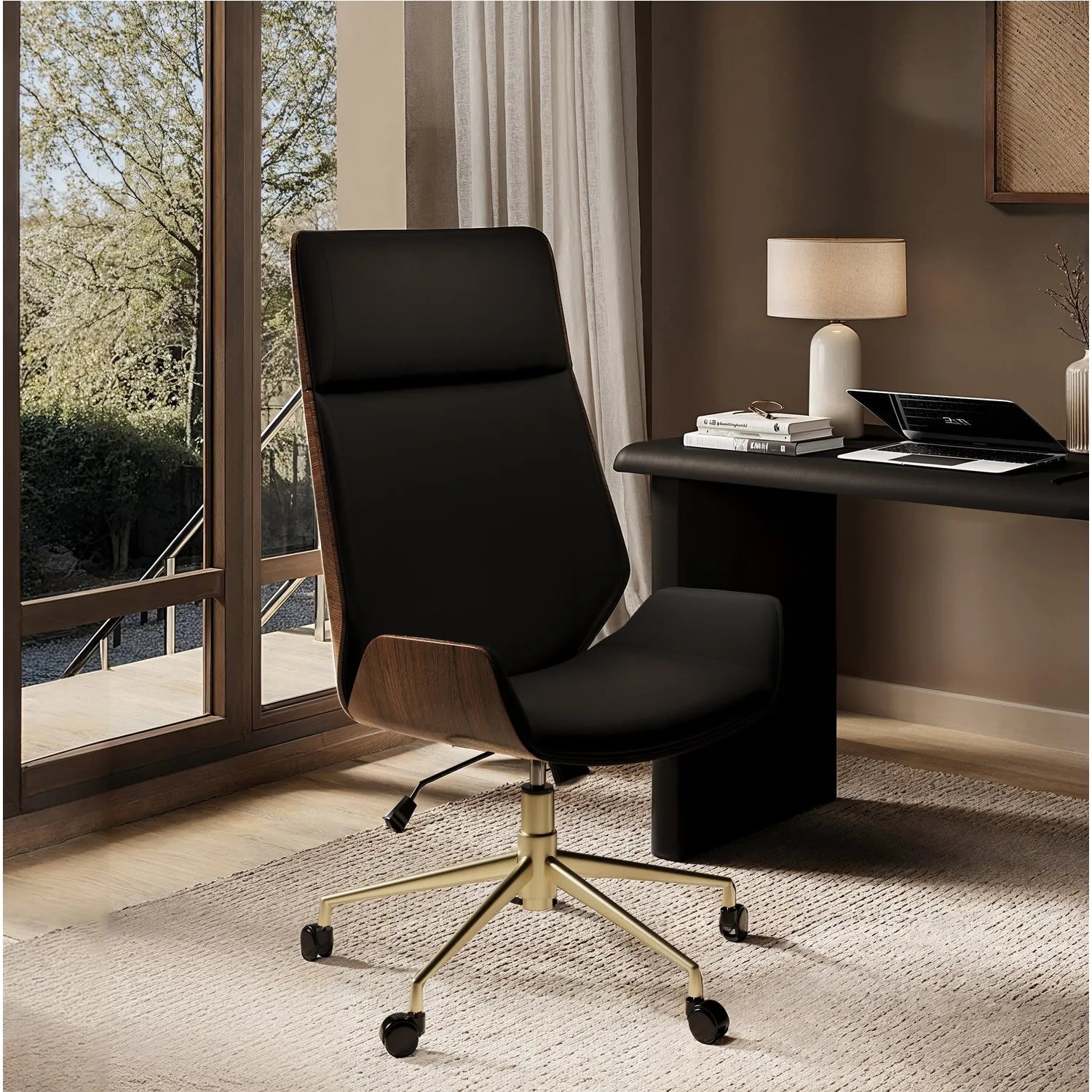High Back Swivel Office Chair - Black, Faux Leather product