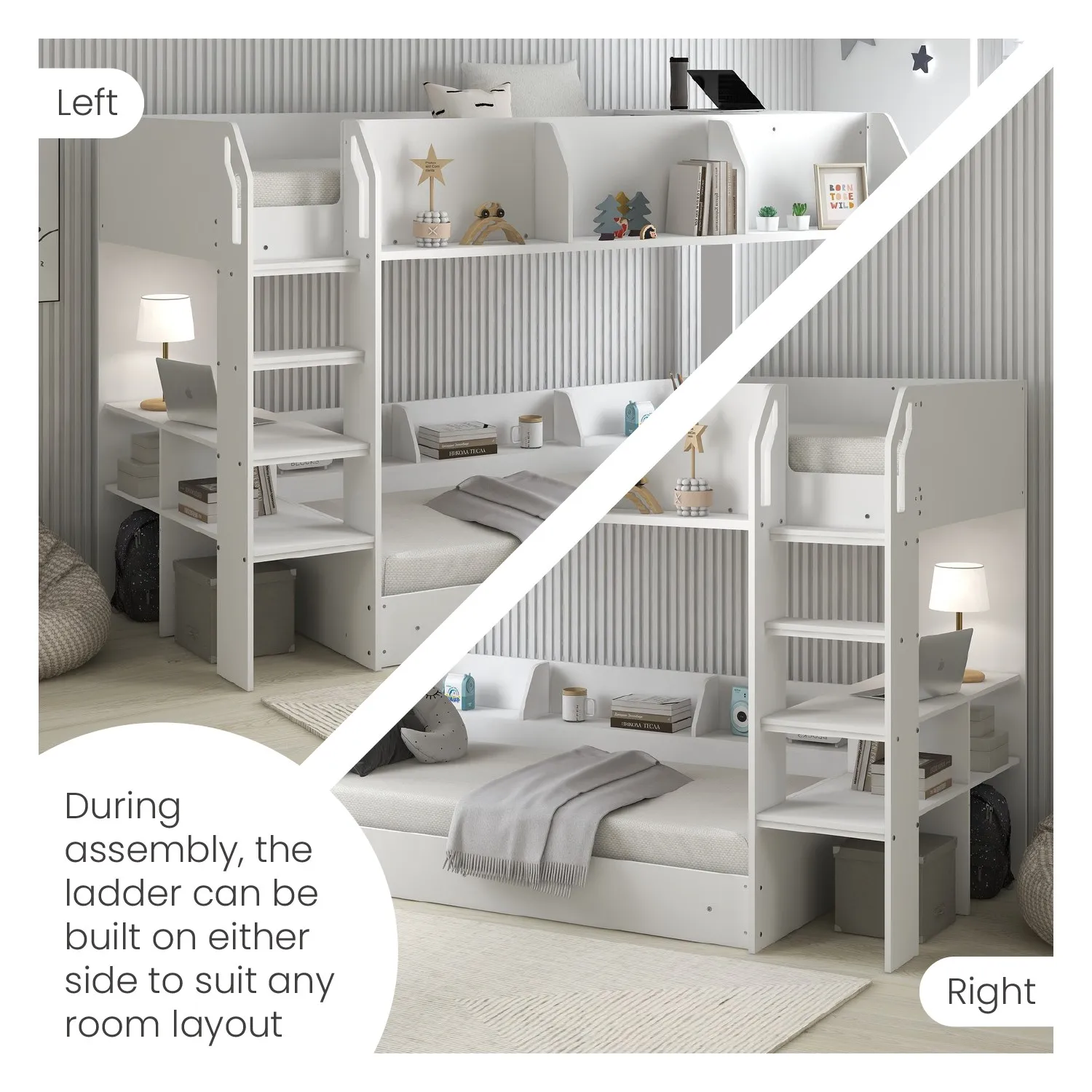 Bunk Bed with Storage Shelves - White, Particle Board alternate view