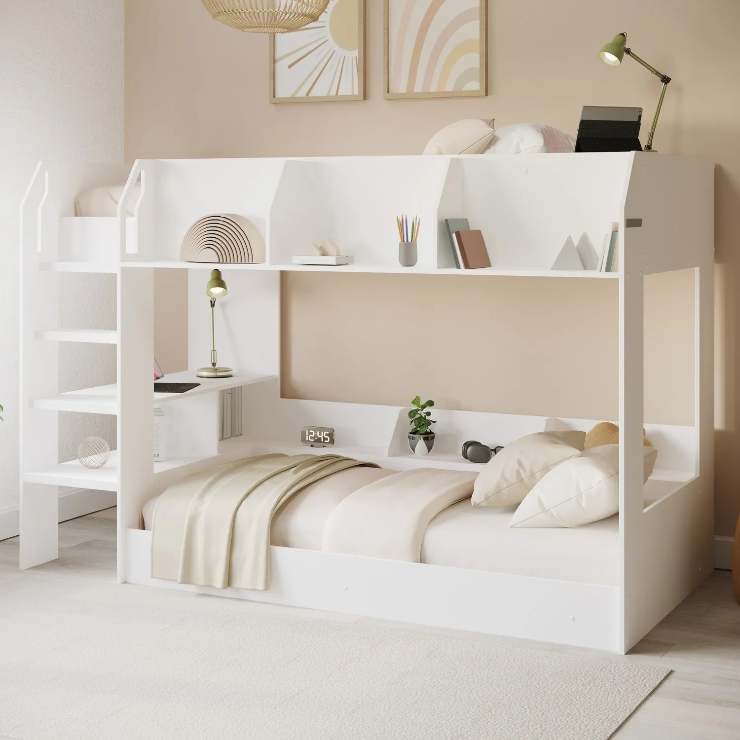 Bunk Bed with Storage Shelves - White, Particle Board product