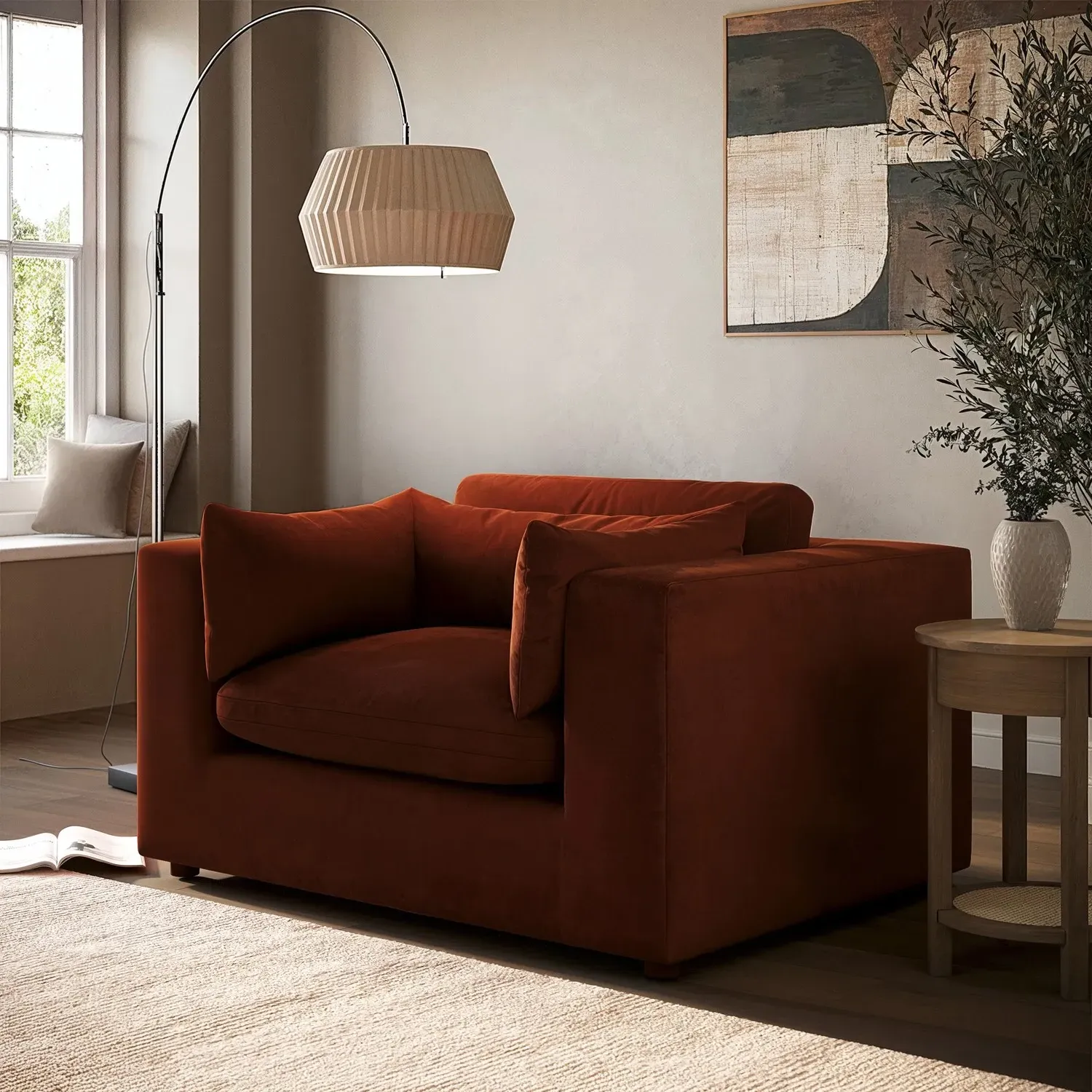 2-Seater Sofa with Removable Cushions - Orange, Velvet alternate view