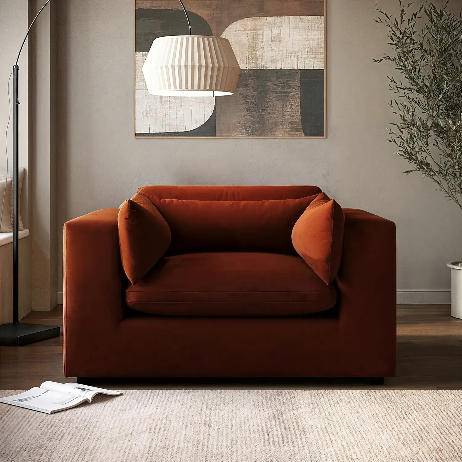 2-Seater Sofa with Removable Cushions - Orange, Velvet product