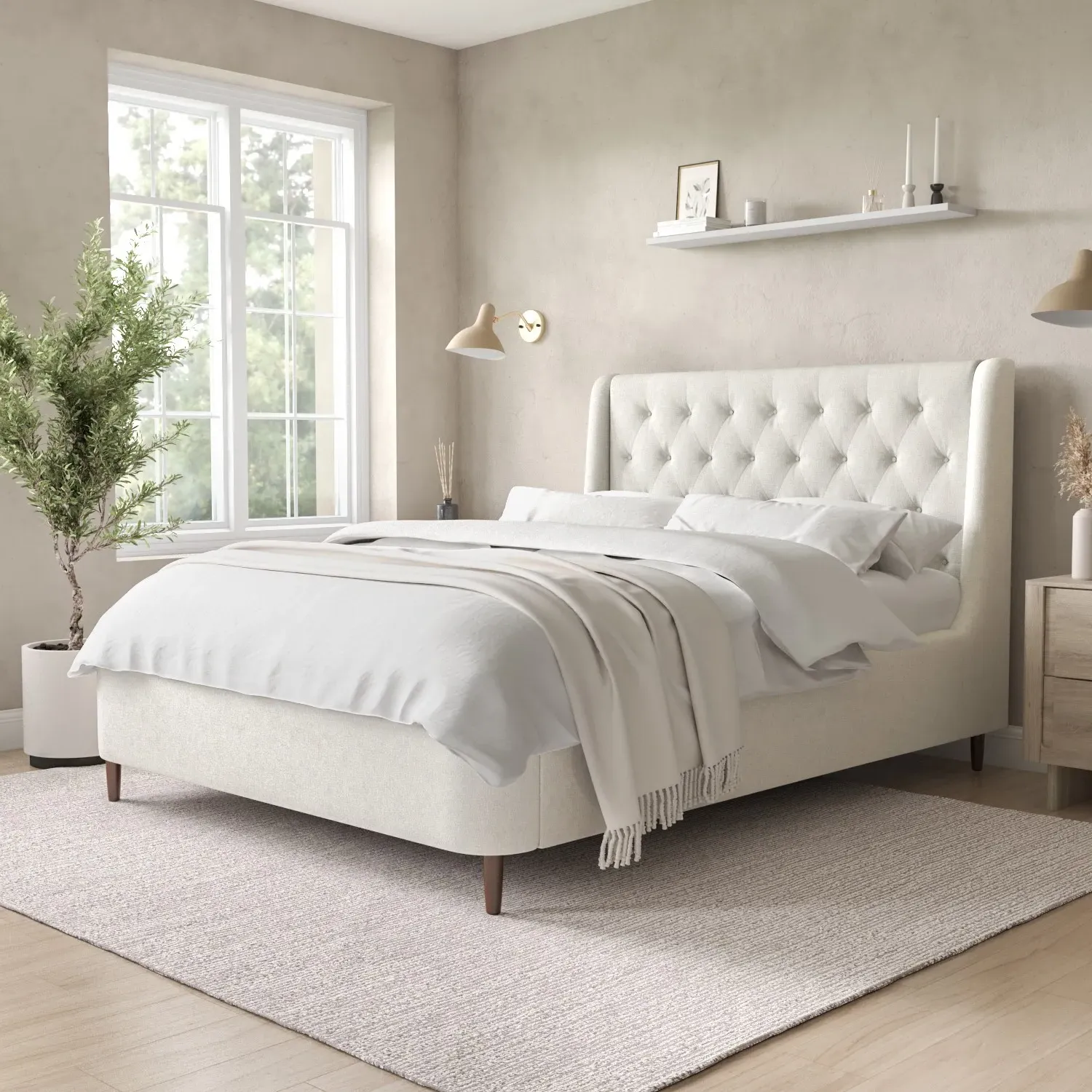 Double Ottoman Bed with Storage - Cream, Fabric product