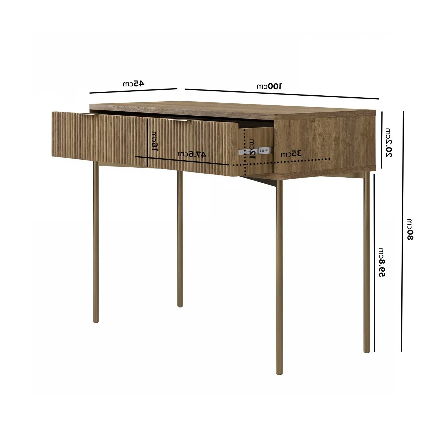 Ribbed Dressing Table with Storage - Dark Oak, MDF alternate view