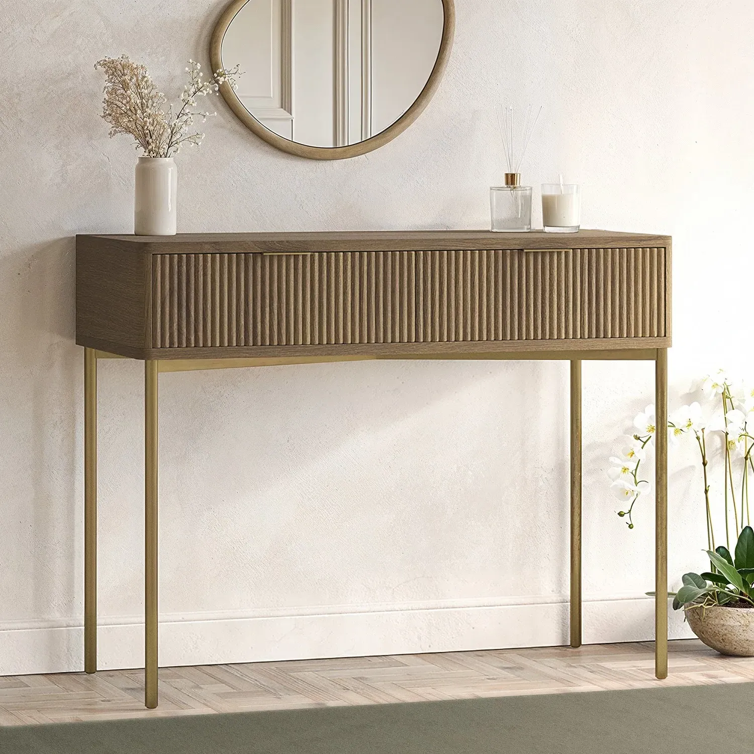 Ribbed Dressing Table with Storage - Dark Oak, MDF product