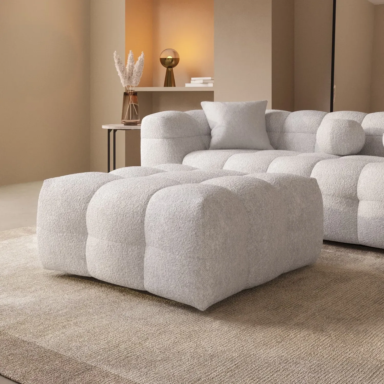 Large Square Footstool - Cream, Boucle alternate view