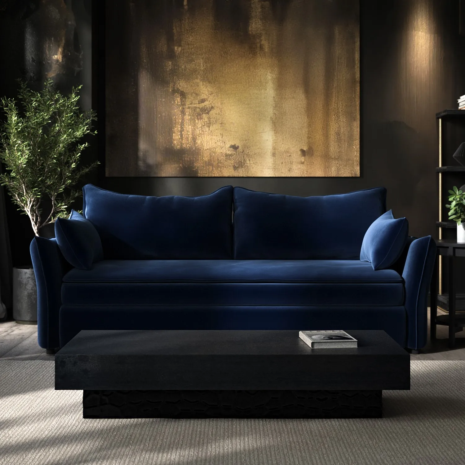 3-Seater Pull-Out Sofa Bed with Storage - Navy Blue, Velvet product