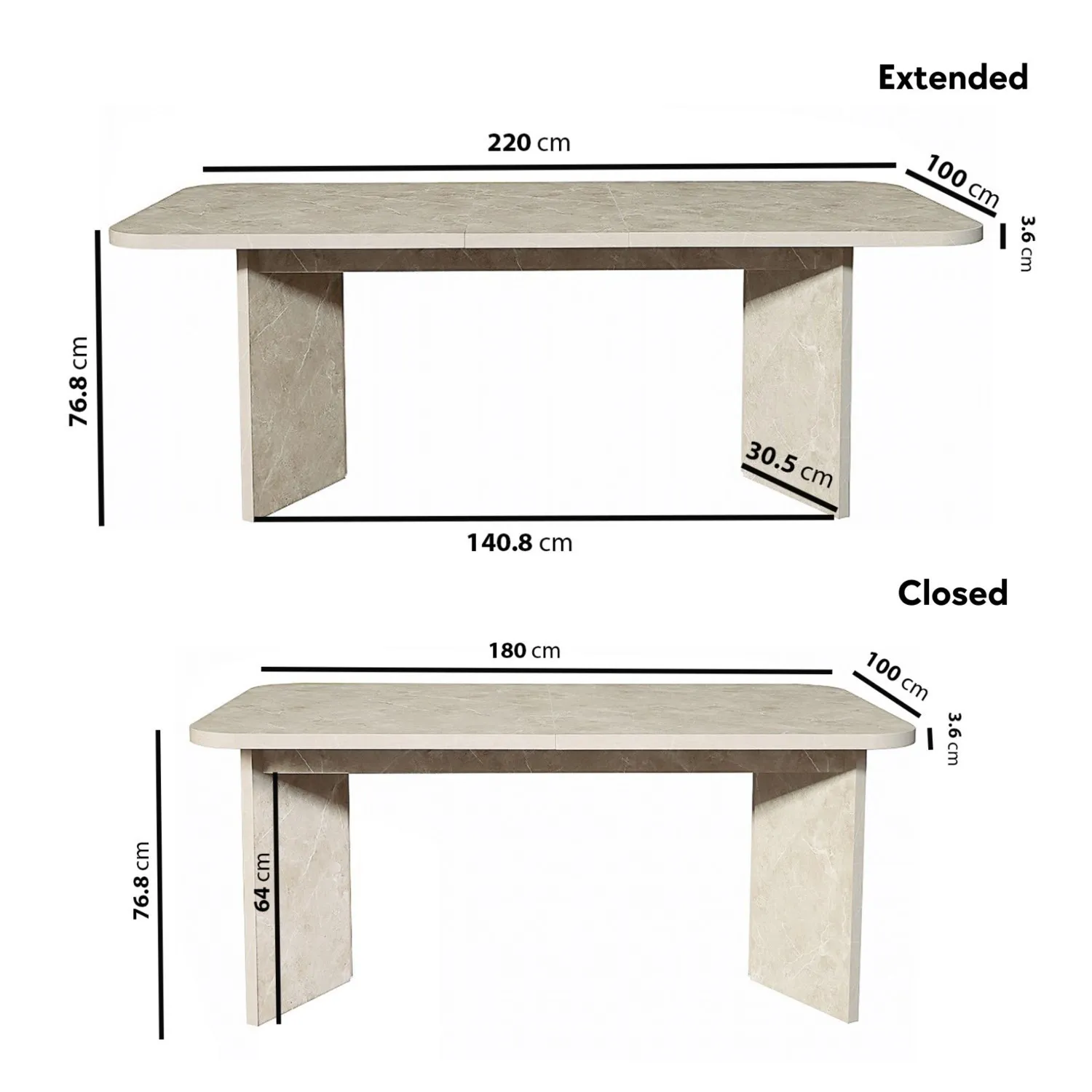 Callie Rectangular Extendable Dining Table Set with 6 Chairs - Beige, Marble Effect product
