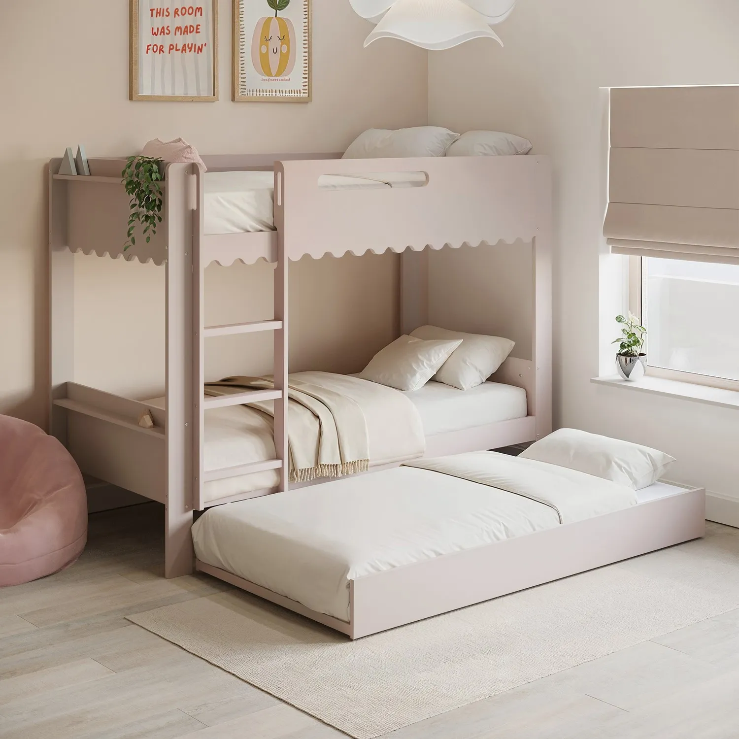 Gracie Scalloped Triple Sleeper Bunk Bed with Trundle - Pink product