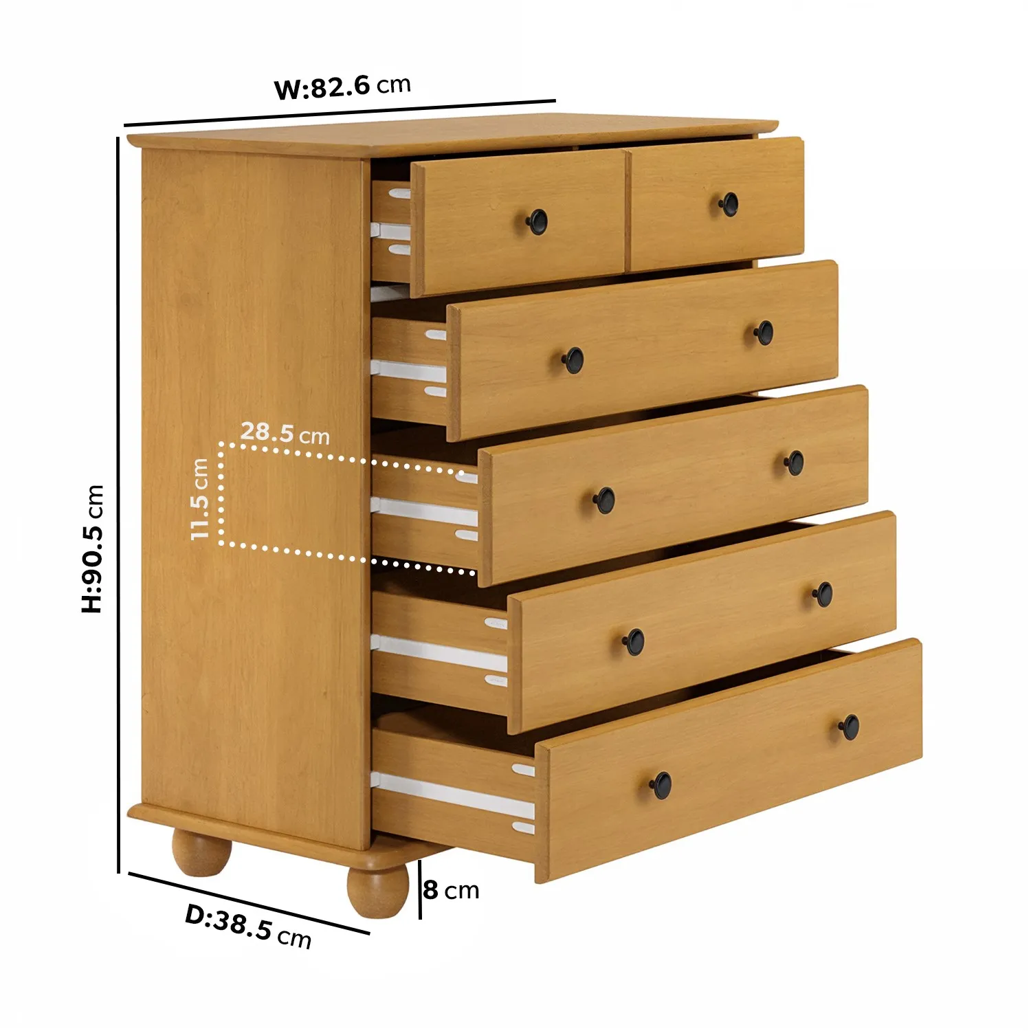 6 Drawer Chest of Drawers - Brown, Solid Pine alternate view
