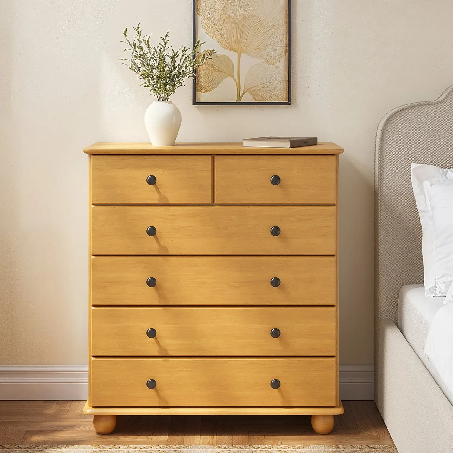 6 Drawer Chest of Drawers - Brown, Solid Pine product