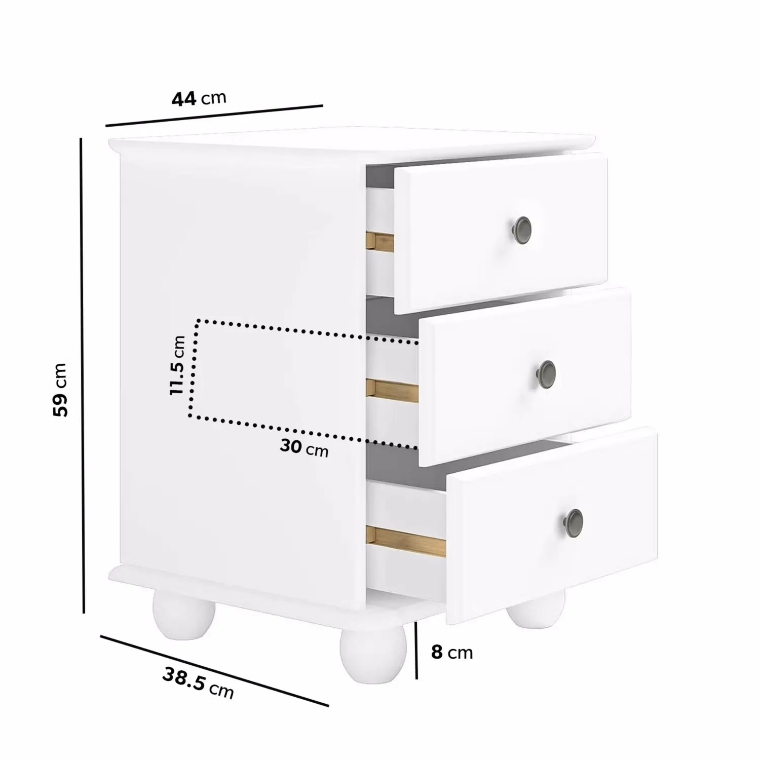 Hampton Bedside Table and Chest of Drawers Set - White, Solid Pine alternate view
