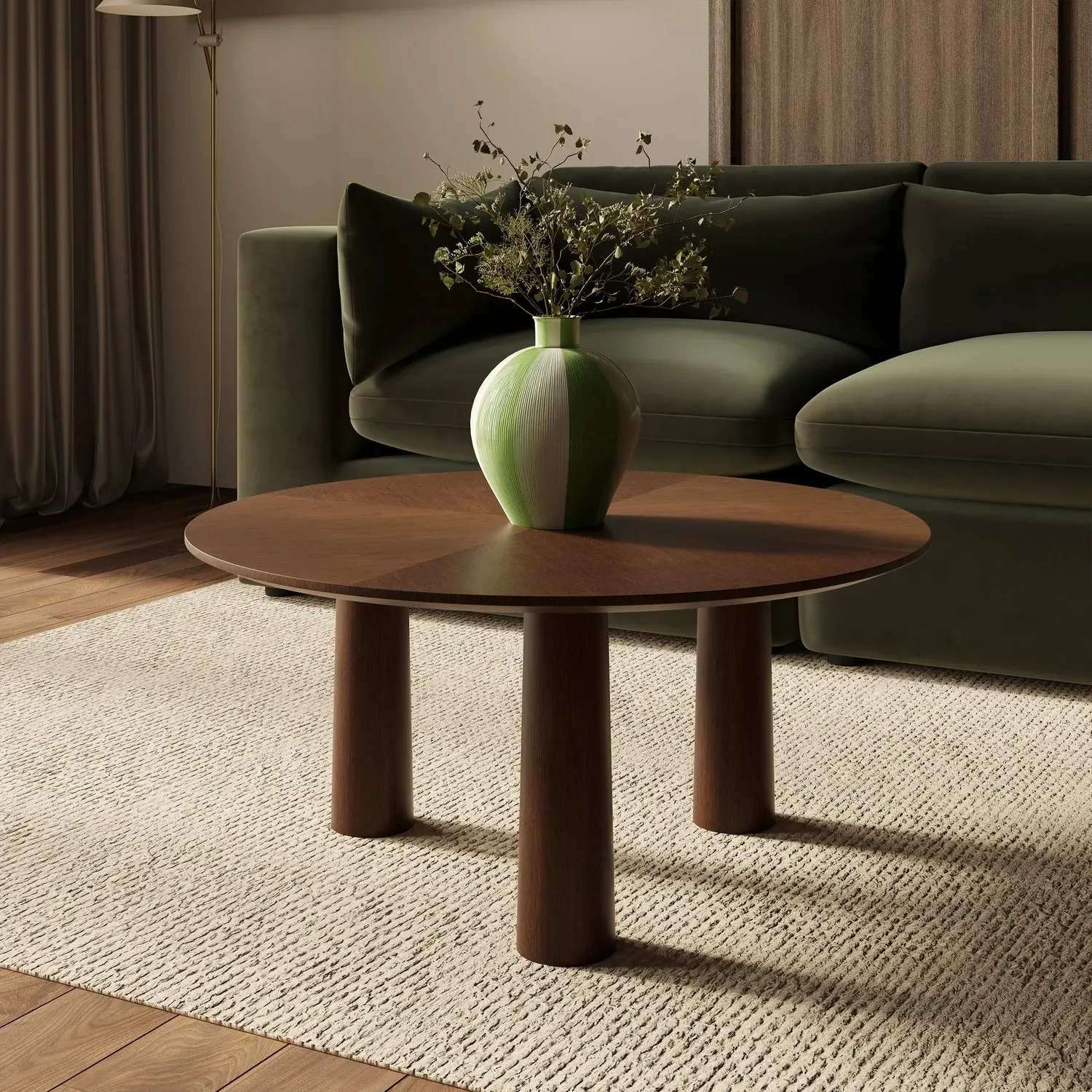 Hana Large Round Coffee Table with Flared Legs - Walnut, Rubberwood product
