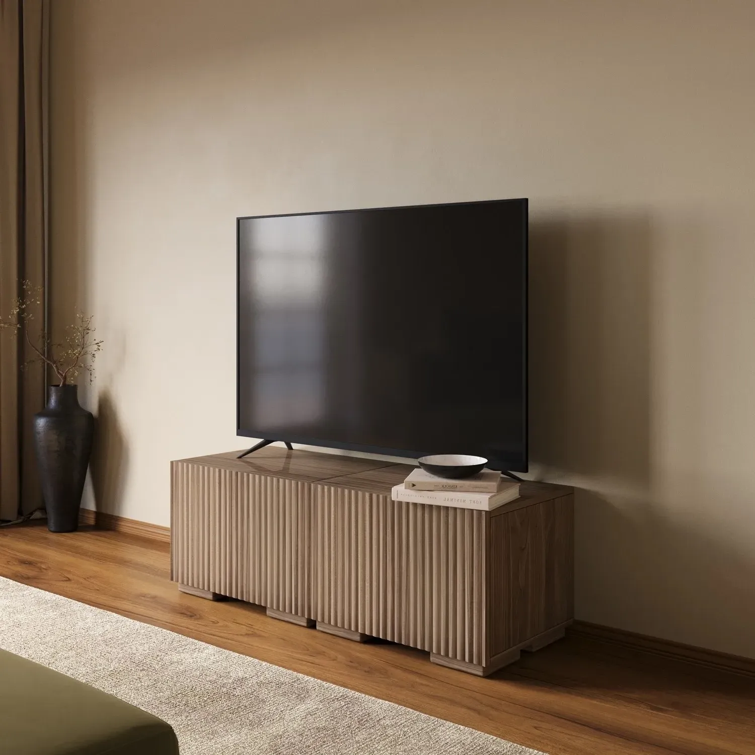 Ribbed Floating TV Stand Wall-Mounted or Freestanding - Walnut, MDF alternate view