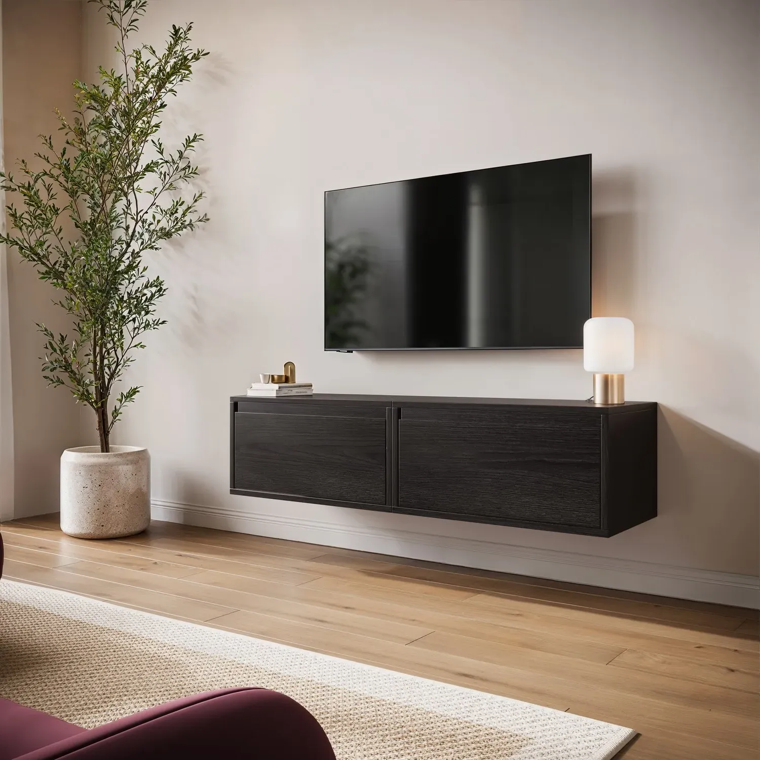 Small Floating Wall Mounted TV Stand - Black, MDF product