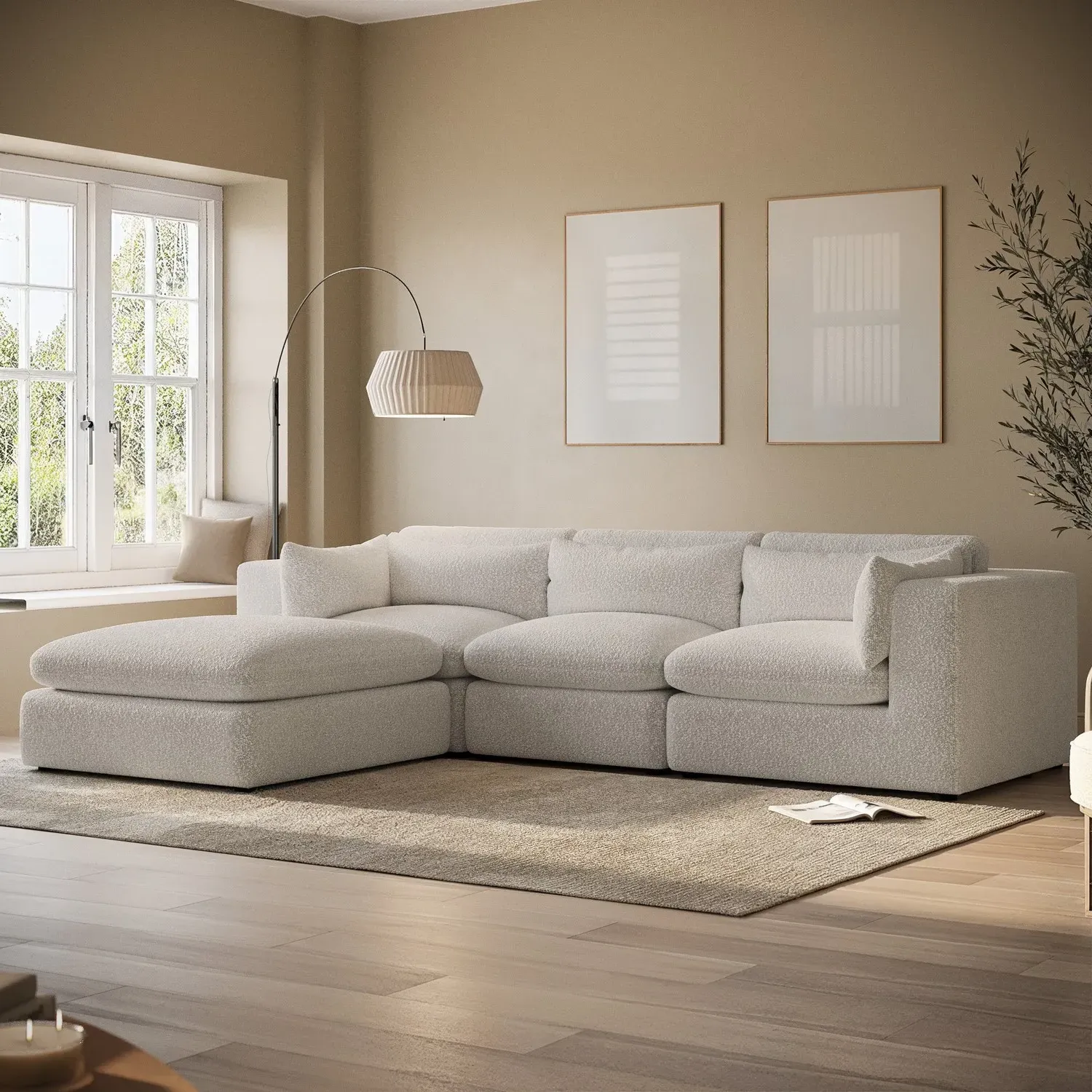 4-Seater L-Shaped Corner Sofa with Reversible Chaise - Beige, Boucle alternate view