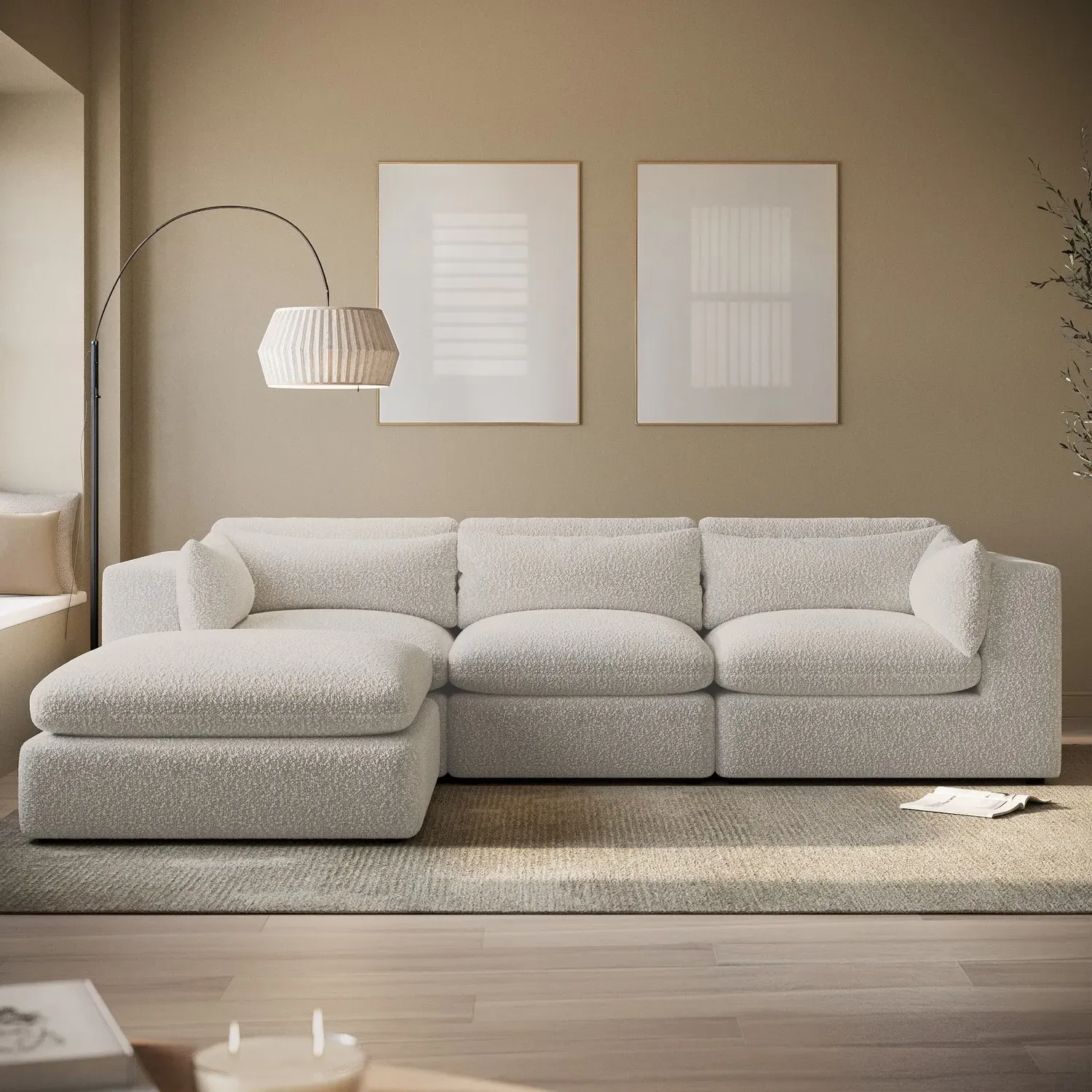 4-Seater L-Shaped Corner Sofa with Reversible Chaise - Beige, Boucle product