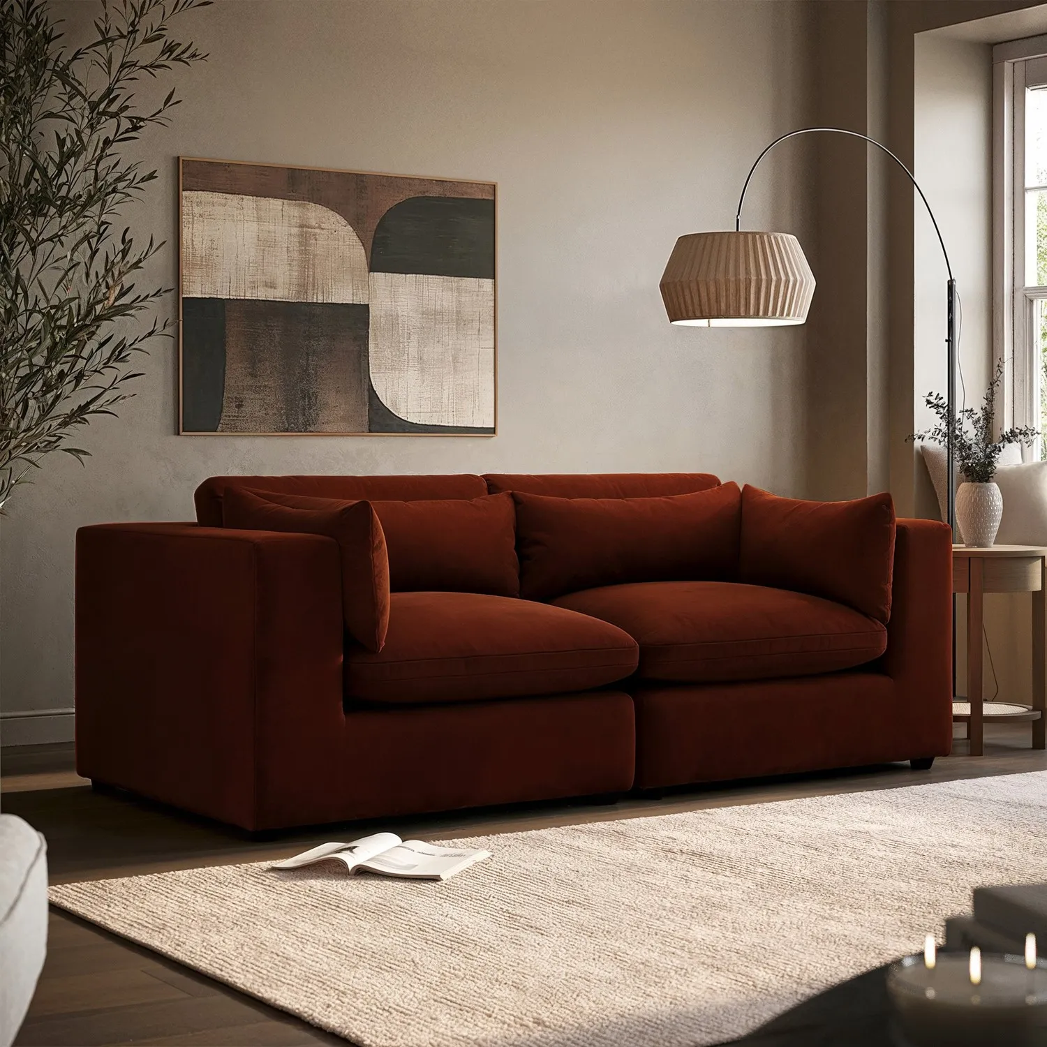 Hudson 3-Seater Sofa - Burnt Orange, Velvet alternate view