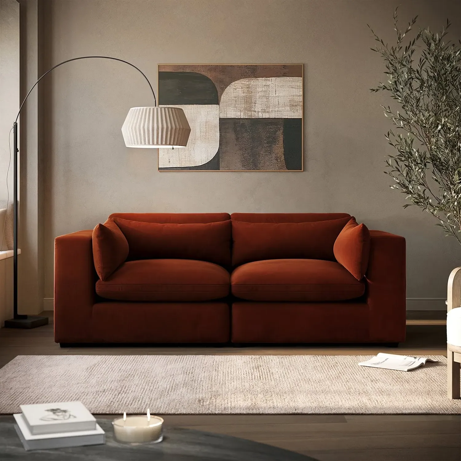 Hudson 3-Seater Sofa - Burnt Orange, Velvet product