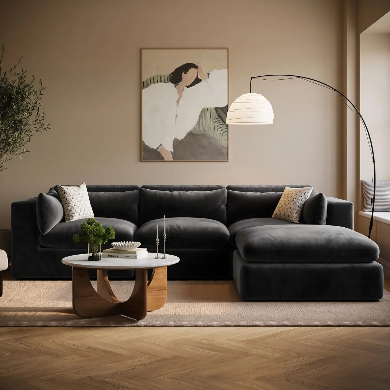 Hudson 4-Seater Chaise Corner Sofa - Charcoal Grey, Velvet product