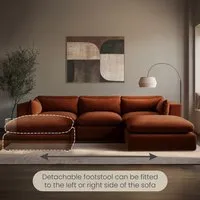 Hudson 4-Seater Reversible Chaise Corner Sofa - Burnt Orange, Velvet alternate view