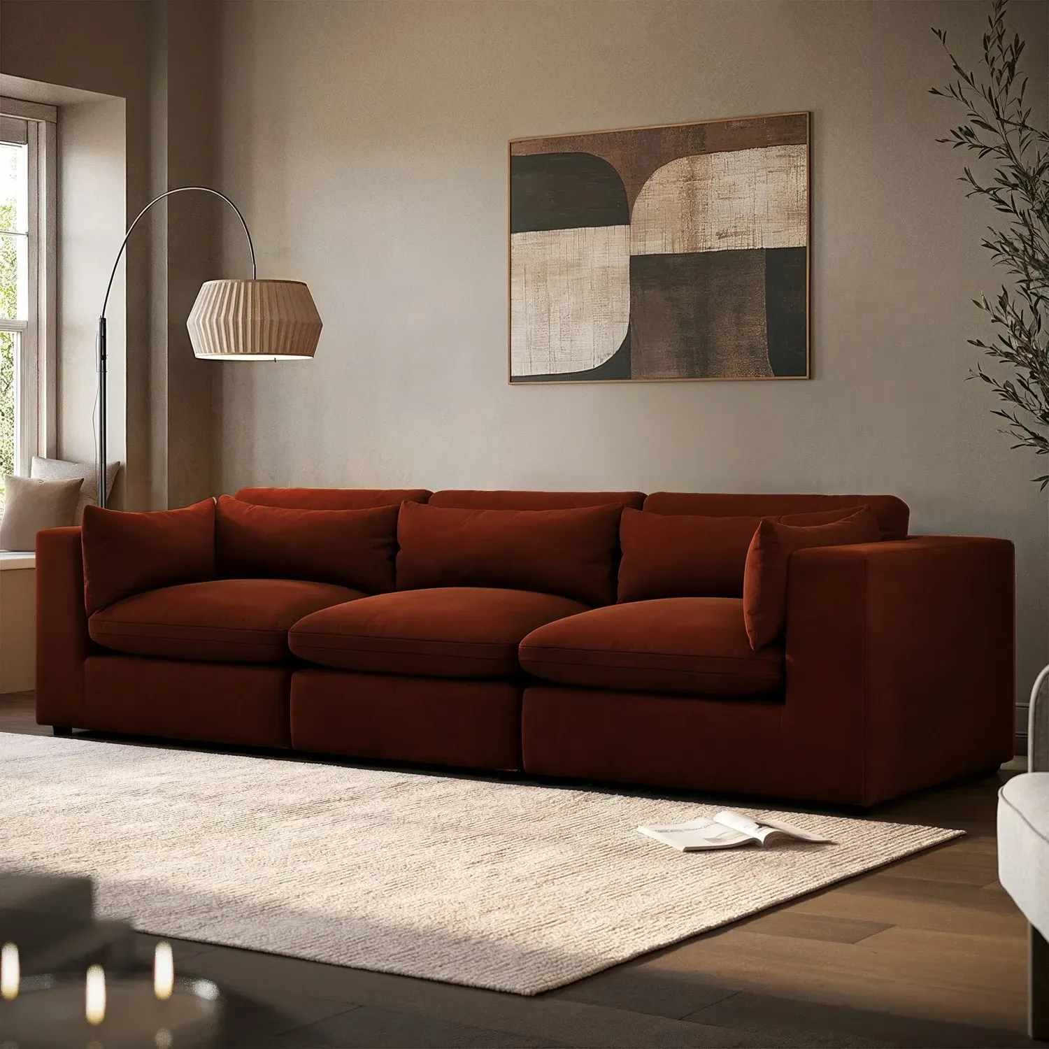 Hudson 4-Seater Sofa - Burnt Orange, Velvet product