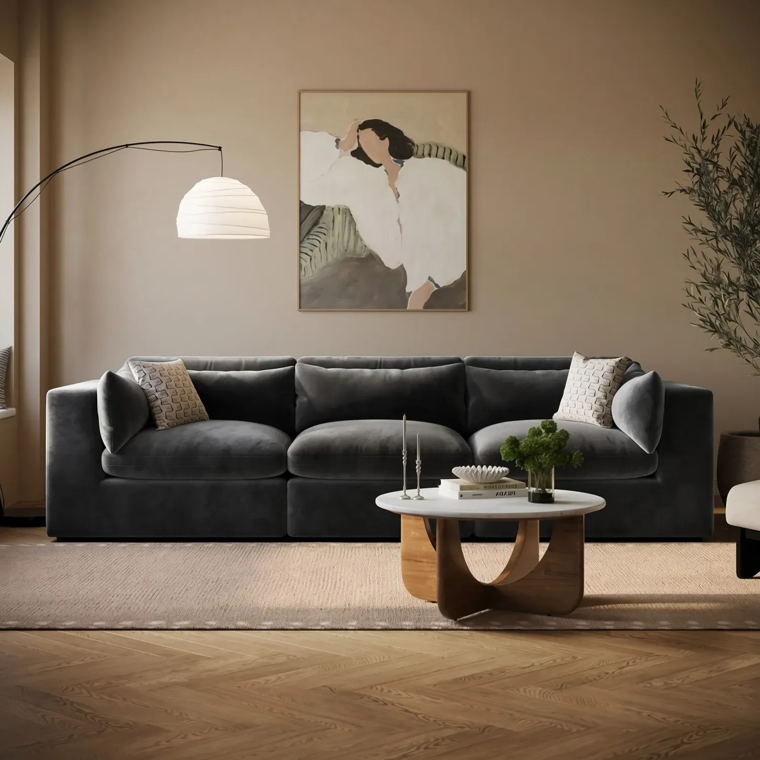 Hudson 4-Seater Sofa - Charcoal Grey, Velvet product