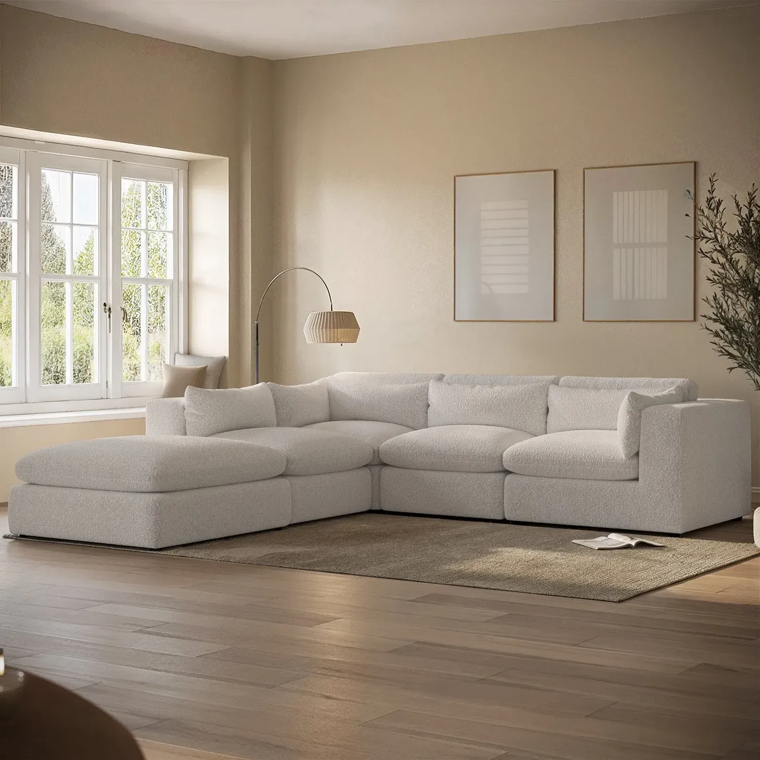 Hudson 5-Seater Modular Corner Sofa - Beige, Boucle alternate view