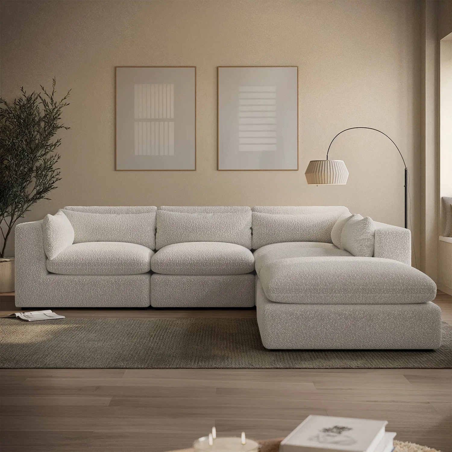 Hudson 5-Seater Modular Corner Sofa - Beige, Boucle product