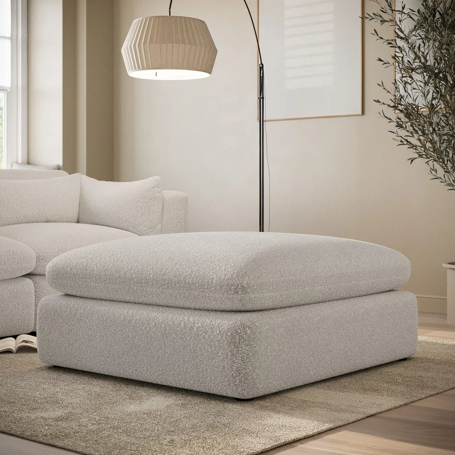 Hudson Large Footstool - Beige, Boucle alternate view