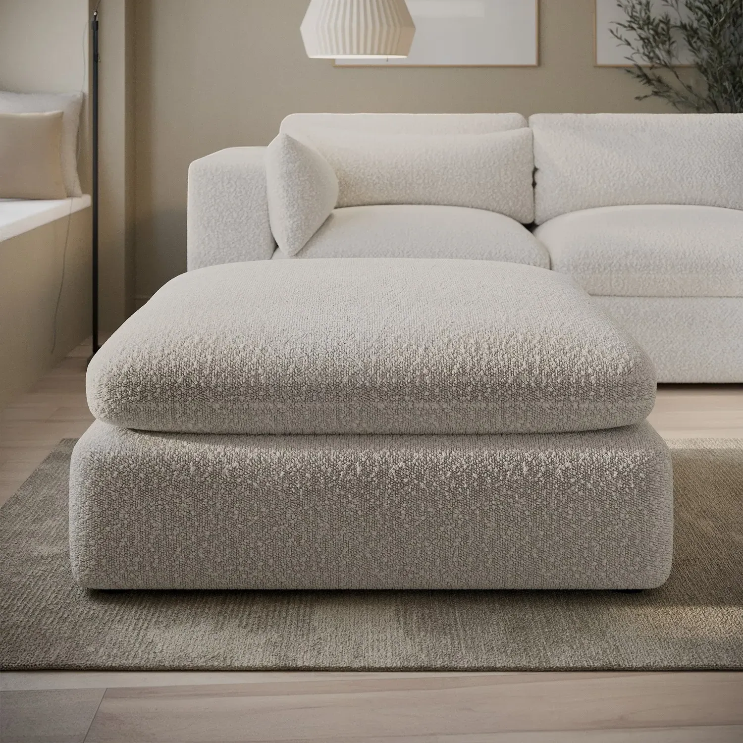 Hudson Large Footstool - Beige, Boucle product