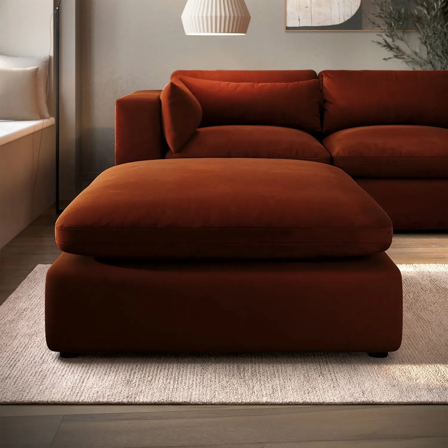 Hudson Large Footstool - Burnt Orange, Velvet product