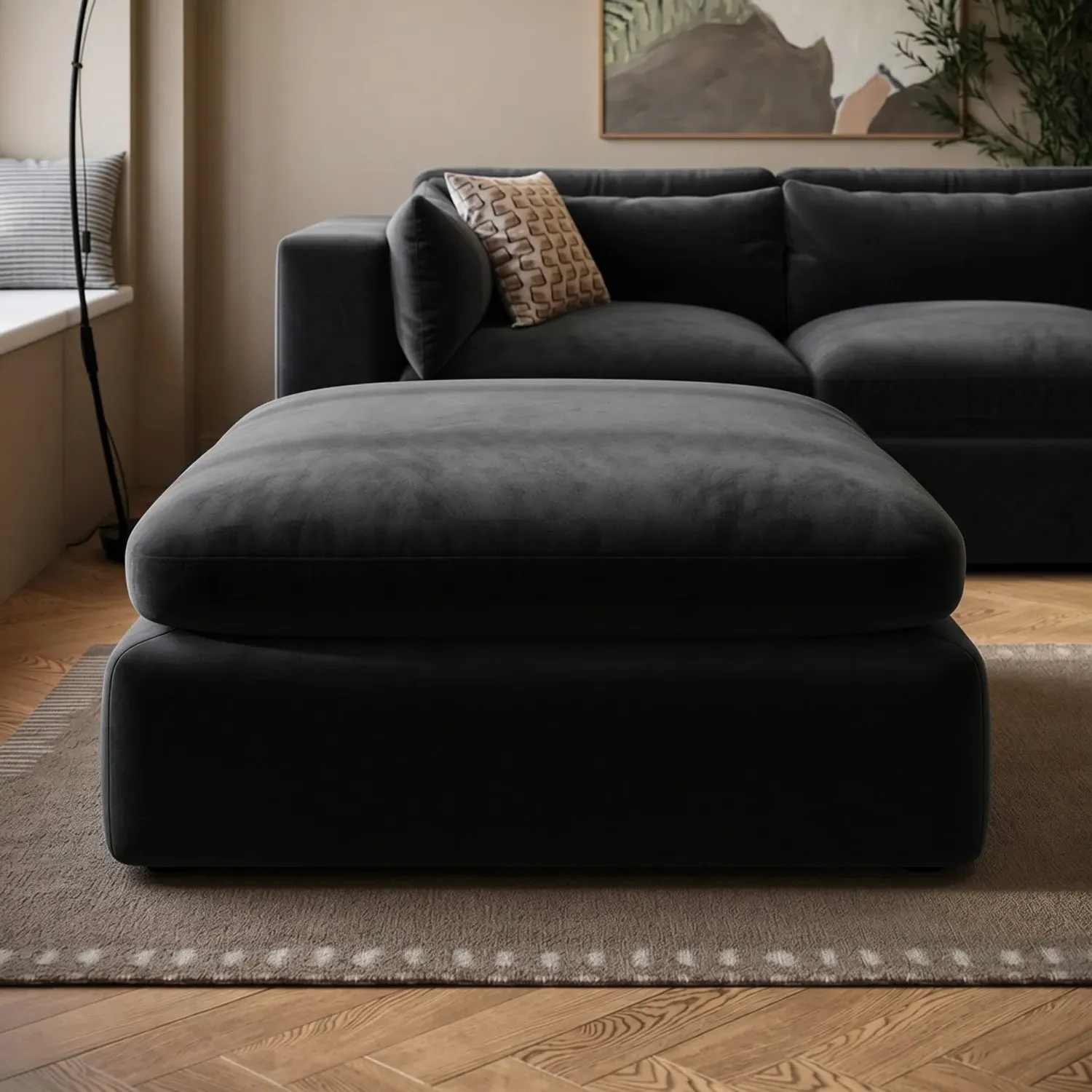 Hudson Large Footstool - Charcoal Grey, Velvet alternate view