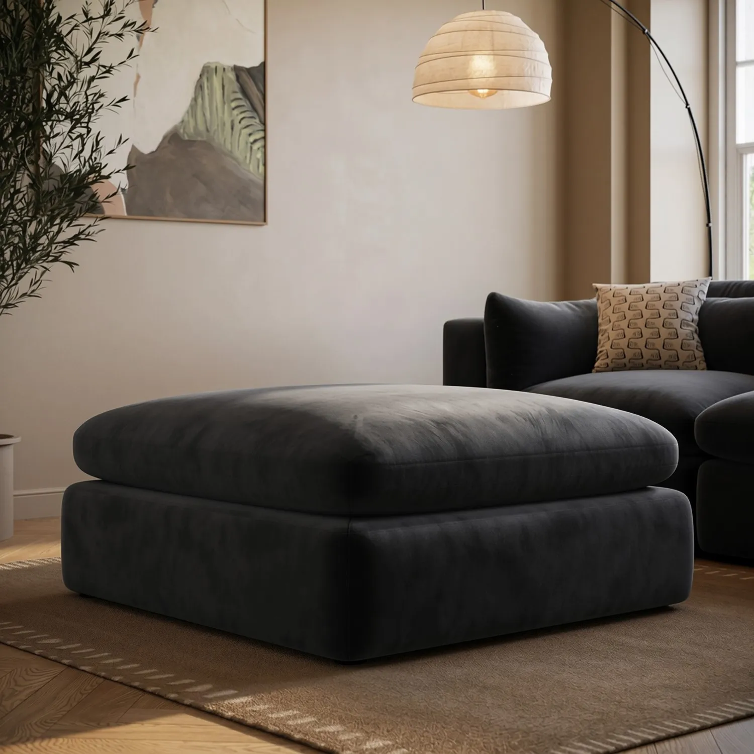 Hudson Large Footstool - Charcoal Grey, Velvet product