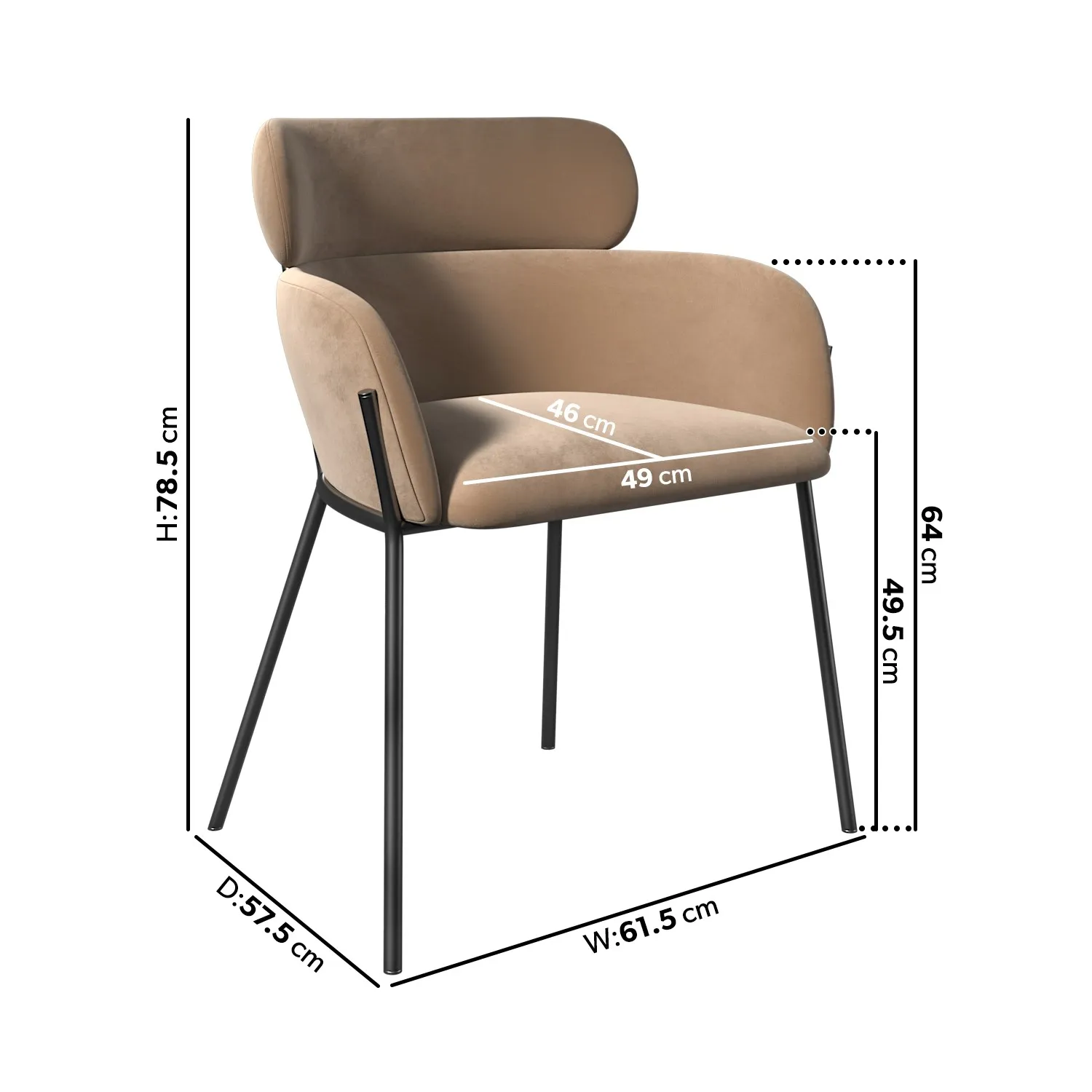 Isla Set of 2 Curved Dining Chairs - Beige, Velvet alternate view