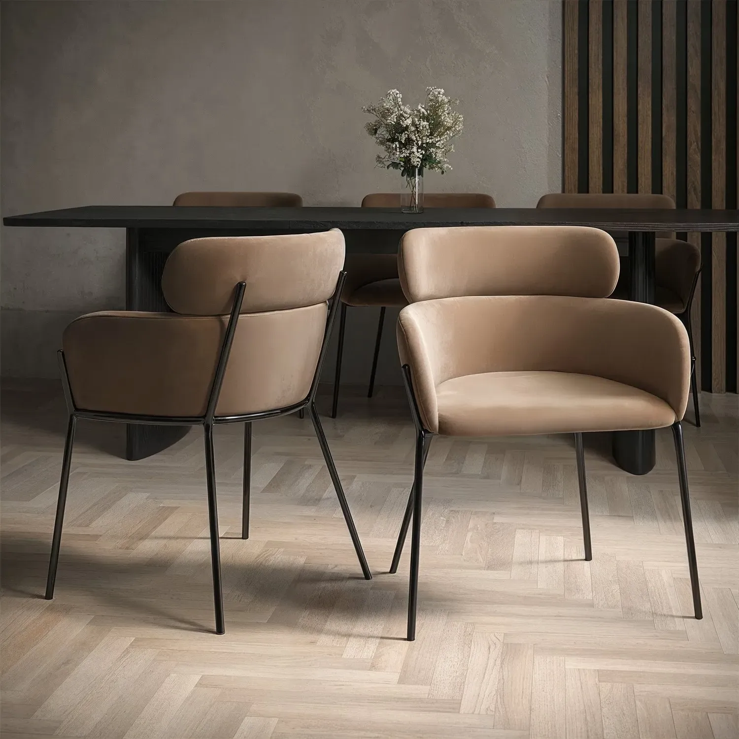 Isla Set of 2 Curved Dining Chairs - Beige, Velvet product