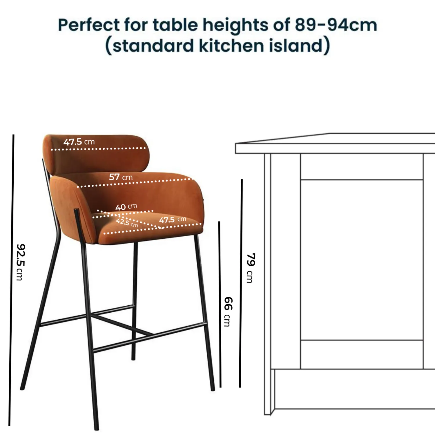 Curved Kitchen Stool with Back - Burnt Orange, Velvet alternate view