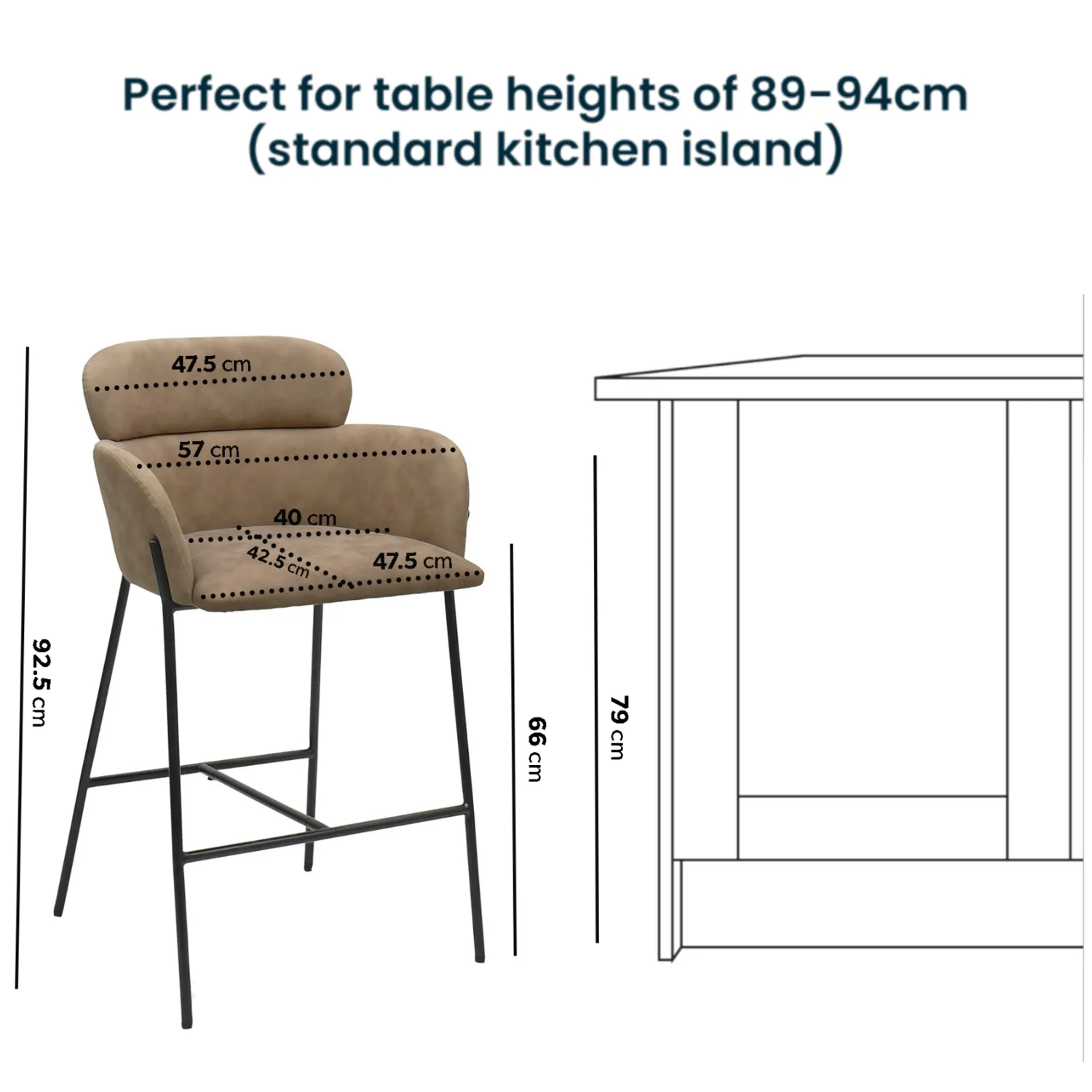 Isla Curved Kitchen Stool with Back - Beige, Faux Leather alternate view