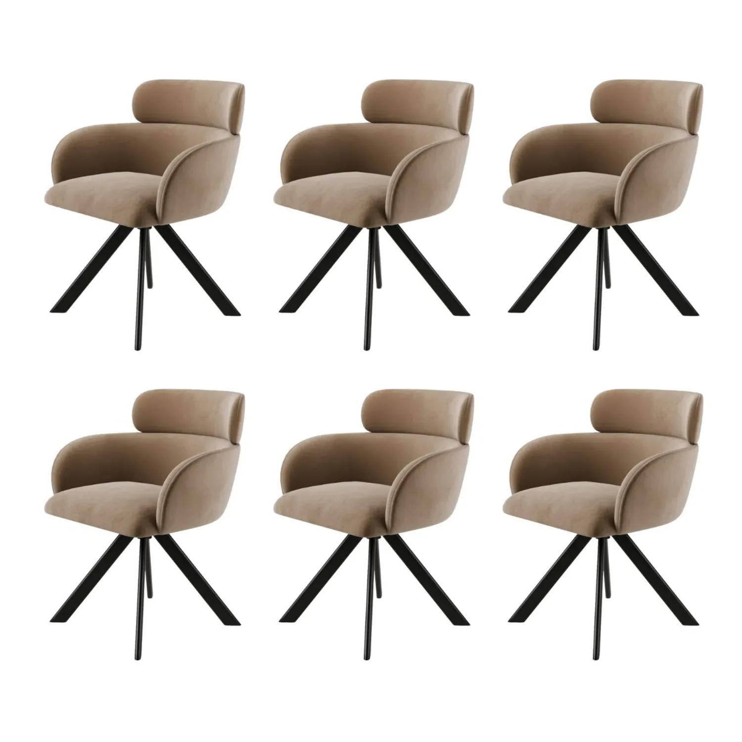 Isla Set of 6 Swivel Dining Chairs with Arms - Beige, Velvet product
