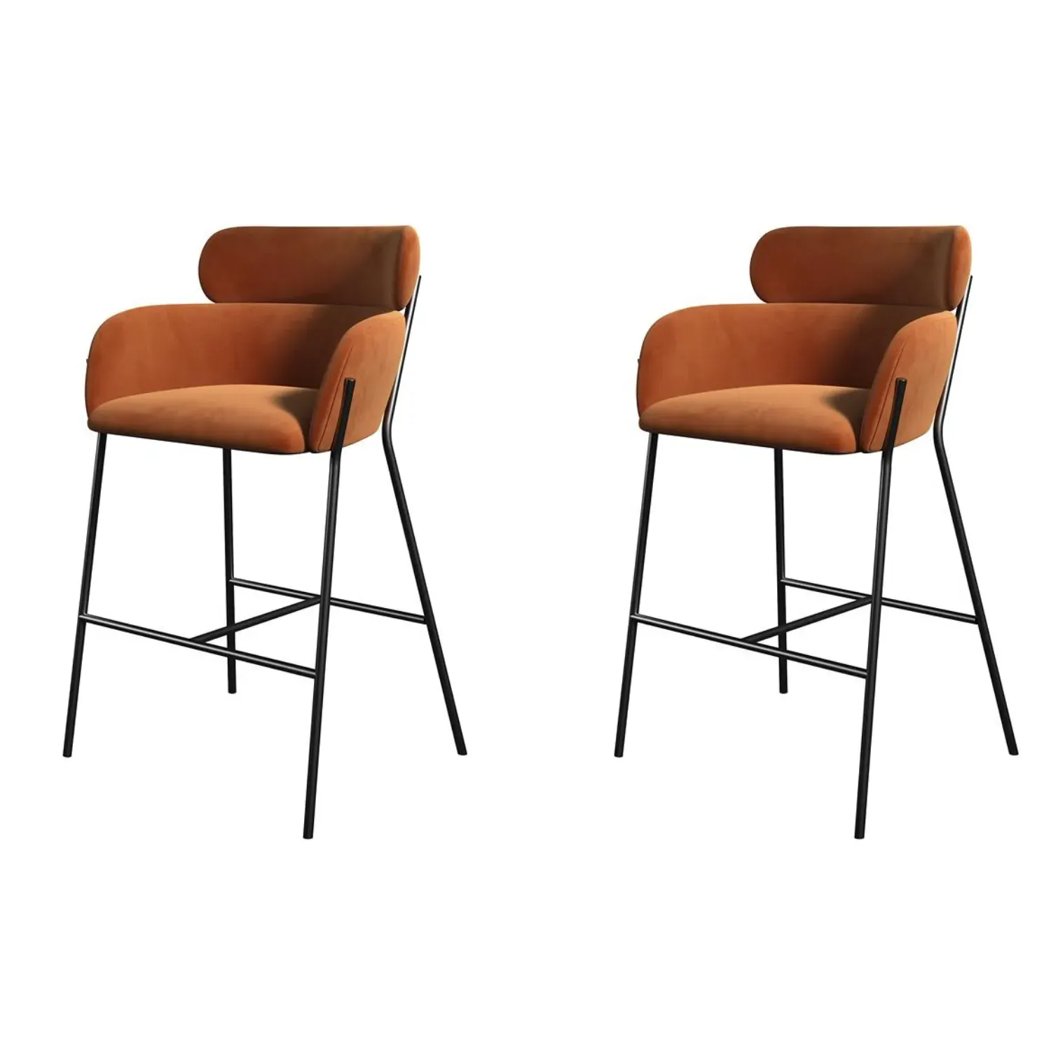 Set of 2 Curved Kitchen Stools with Back - Burnt Orange, Velvet product