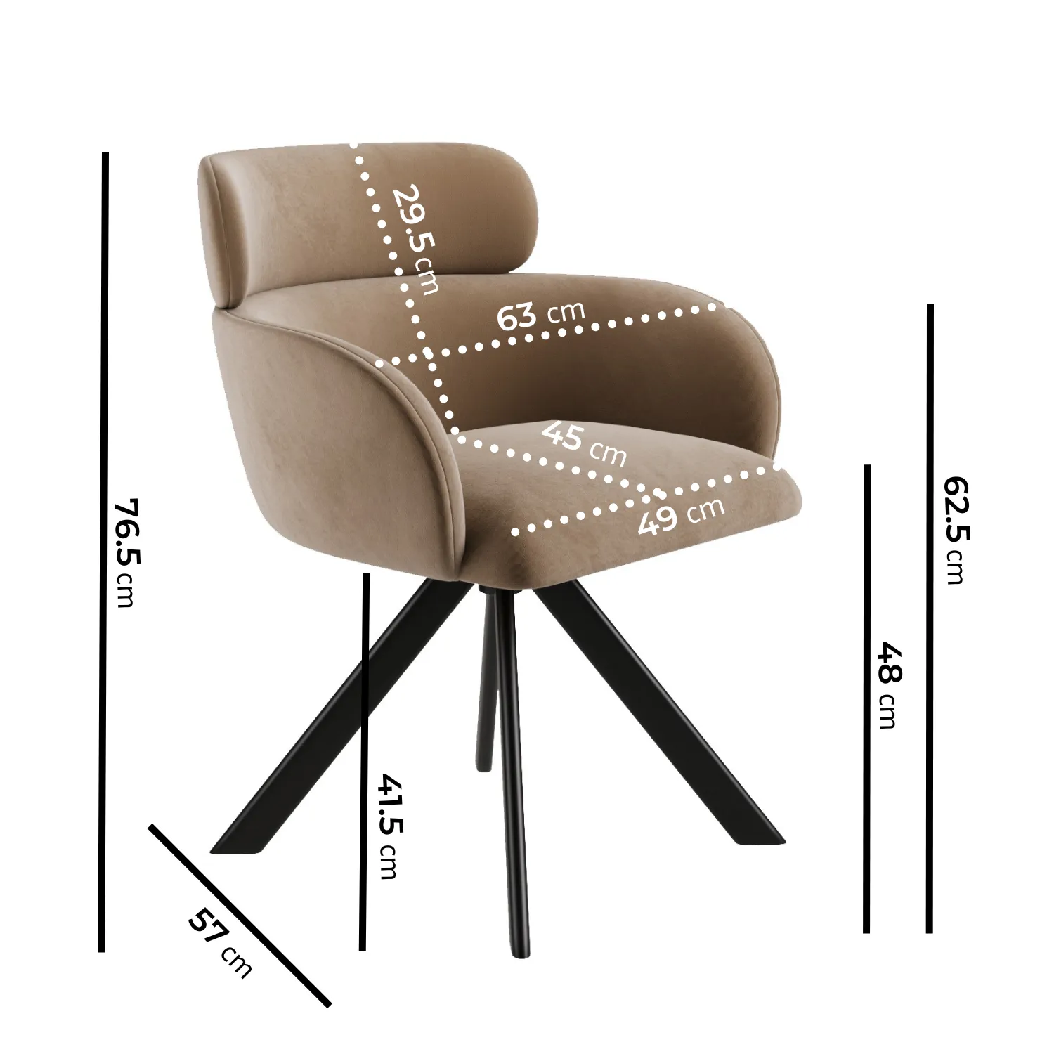 Set of 2 Curved Swivel Dining Chairs - Beige, Velvet alternate view