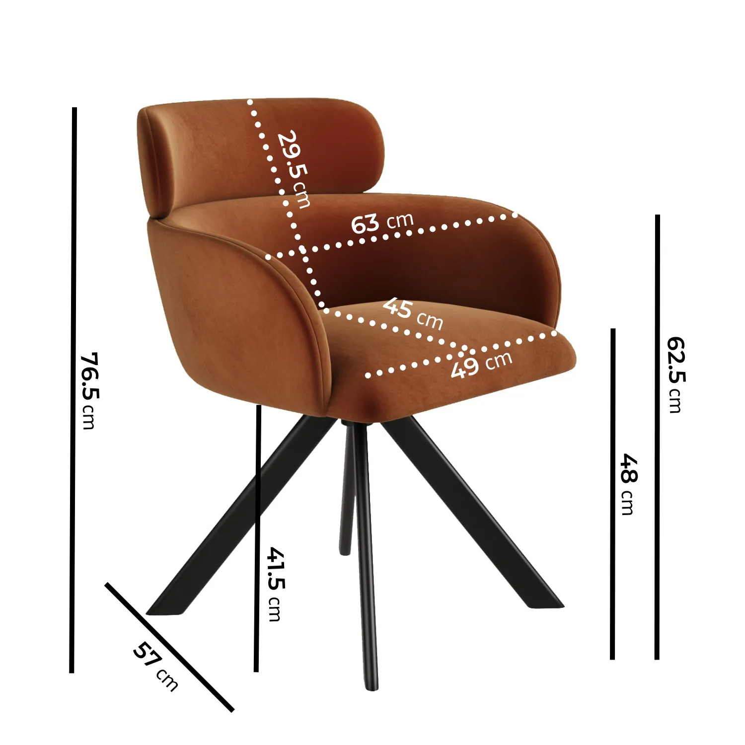 Set of 2 Isla Curved Swivel Dining Chairs - Burnt Orange, Velvet alternate view