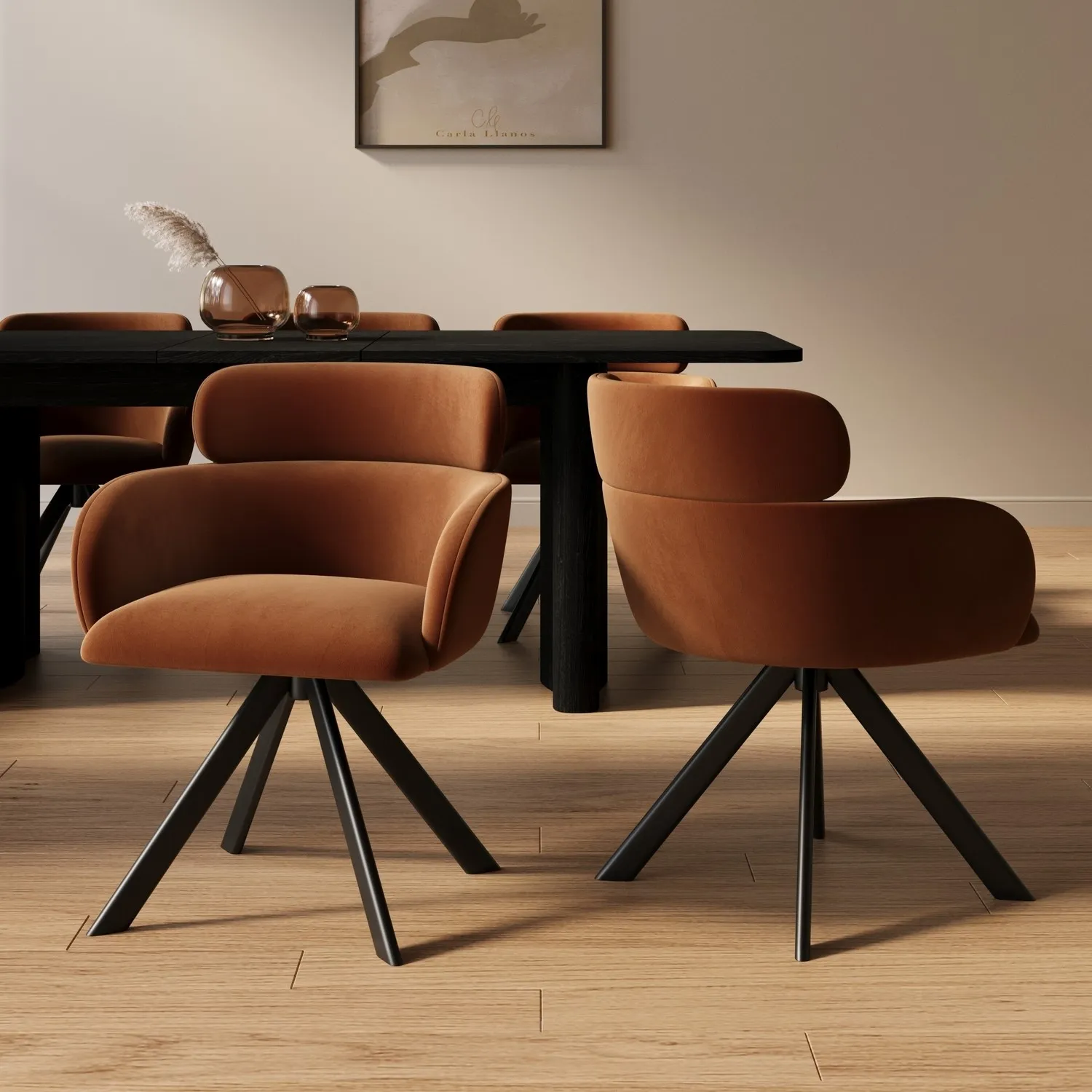 Set of 2 Isla Curved Swivel Dining Chairs - Burnt Orange, Velvet product