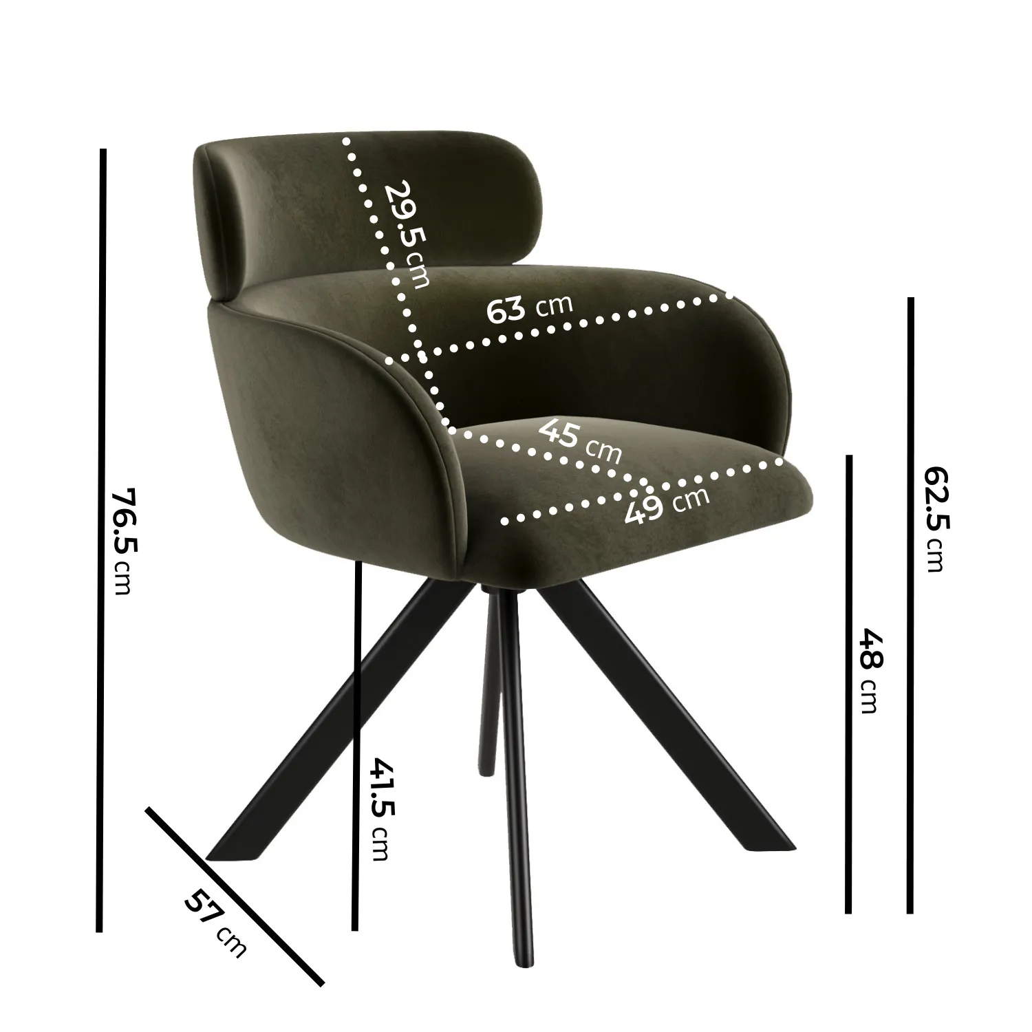 Set of 4 Curved Swivel Dining Chairs - Green, Velvet alternate view