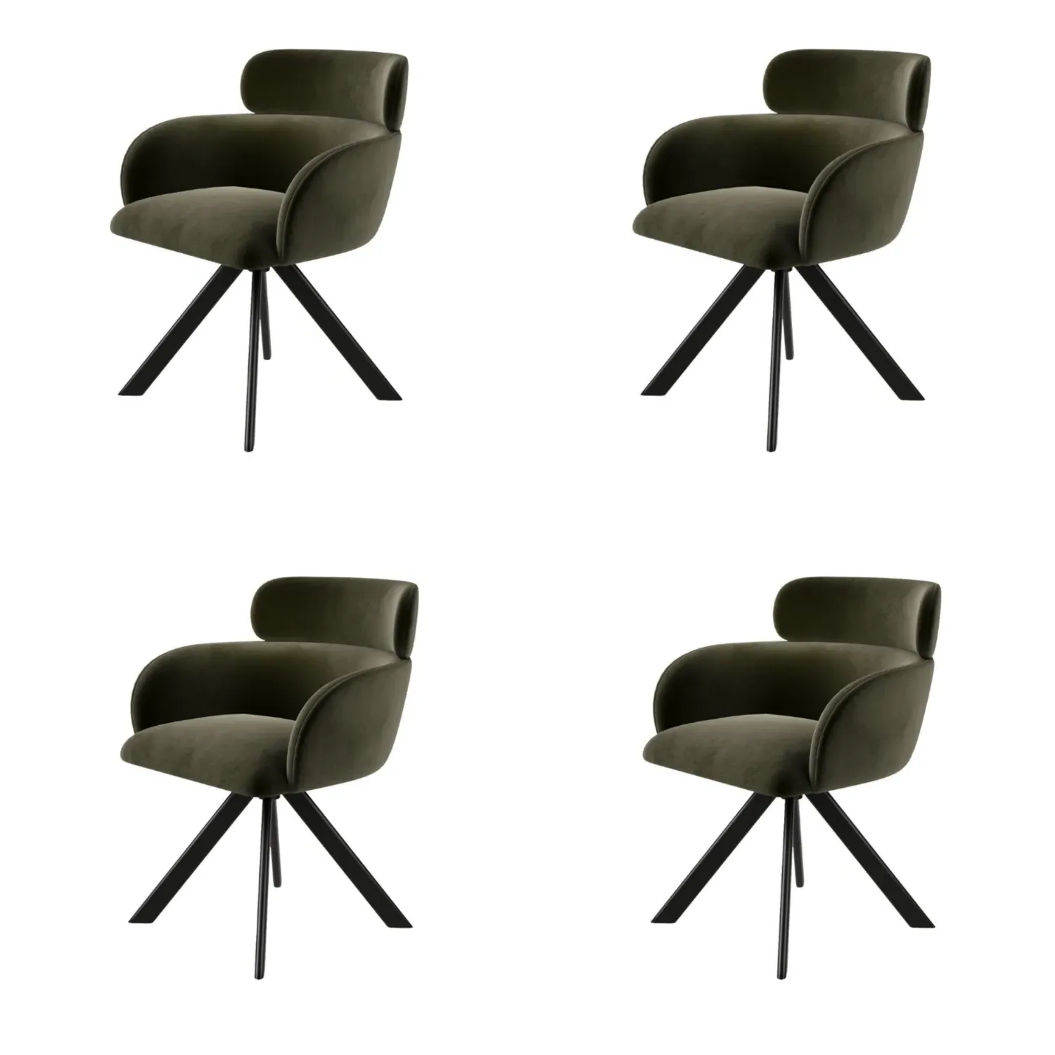 Set of 4 Curved Swivel Dining Chairs - Green, Velvet product
