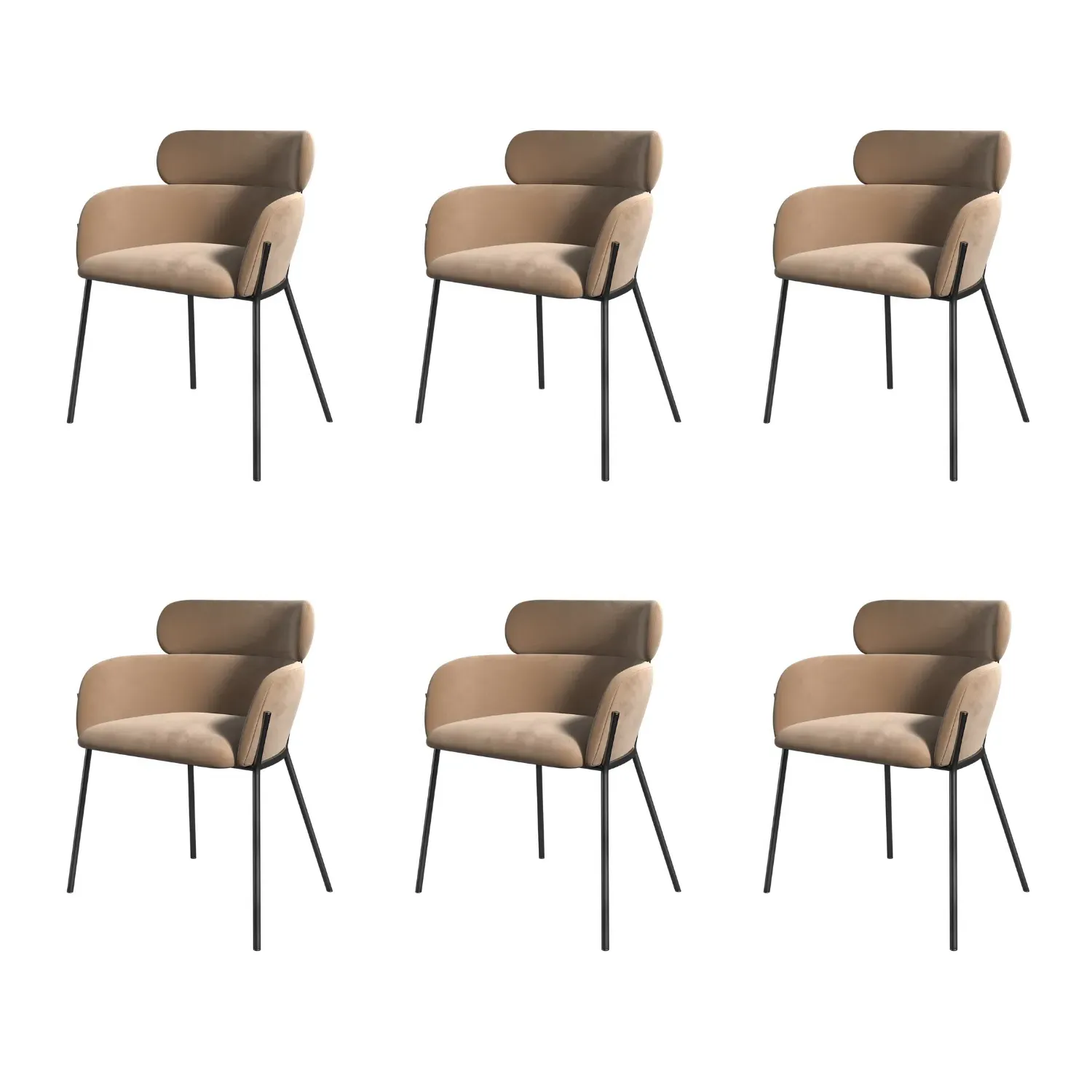 Set of 6 Curved Dining Chairs - Beige, Recycled Velvet product